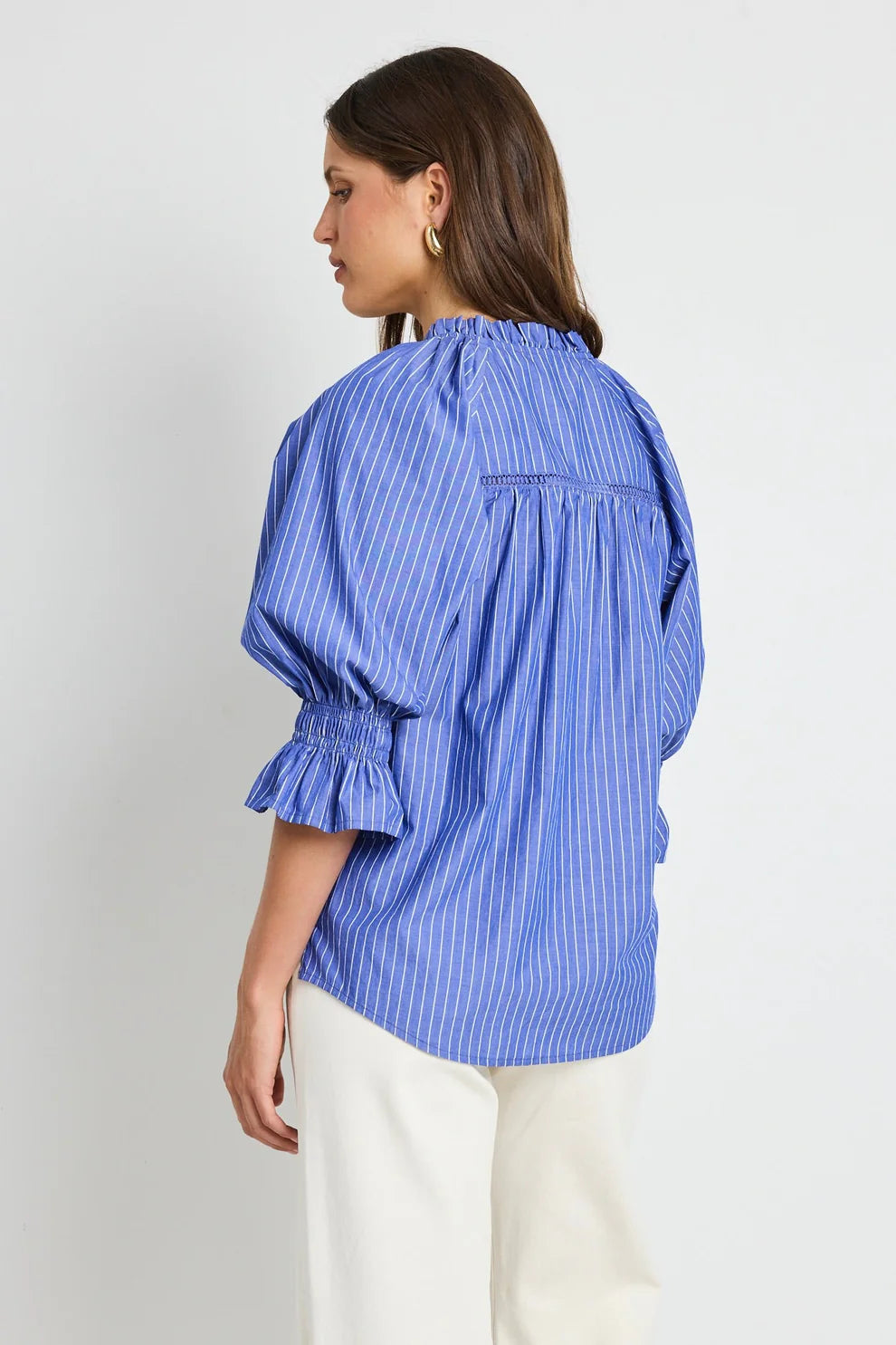 IVY + JACK NOETIC DARK BLUE STRIPE SHORT SLEEVE BLOUSE - THE VOGUE STORE