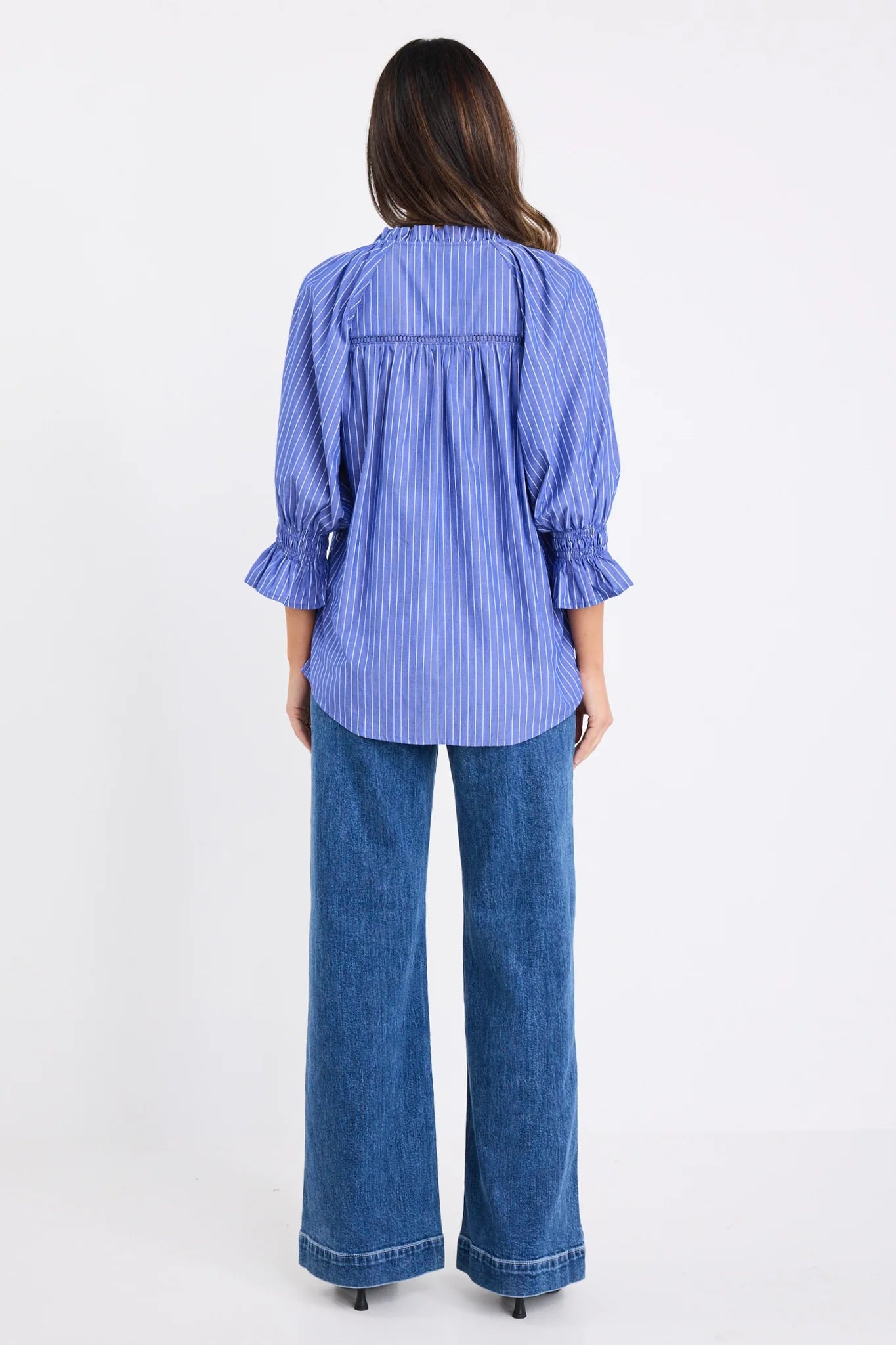 IVY + JACK NOETIC DARK BLUE STRIPE SHORT SLEEVE BLOUSE  - THE VOGUE STORE