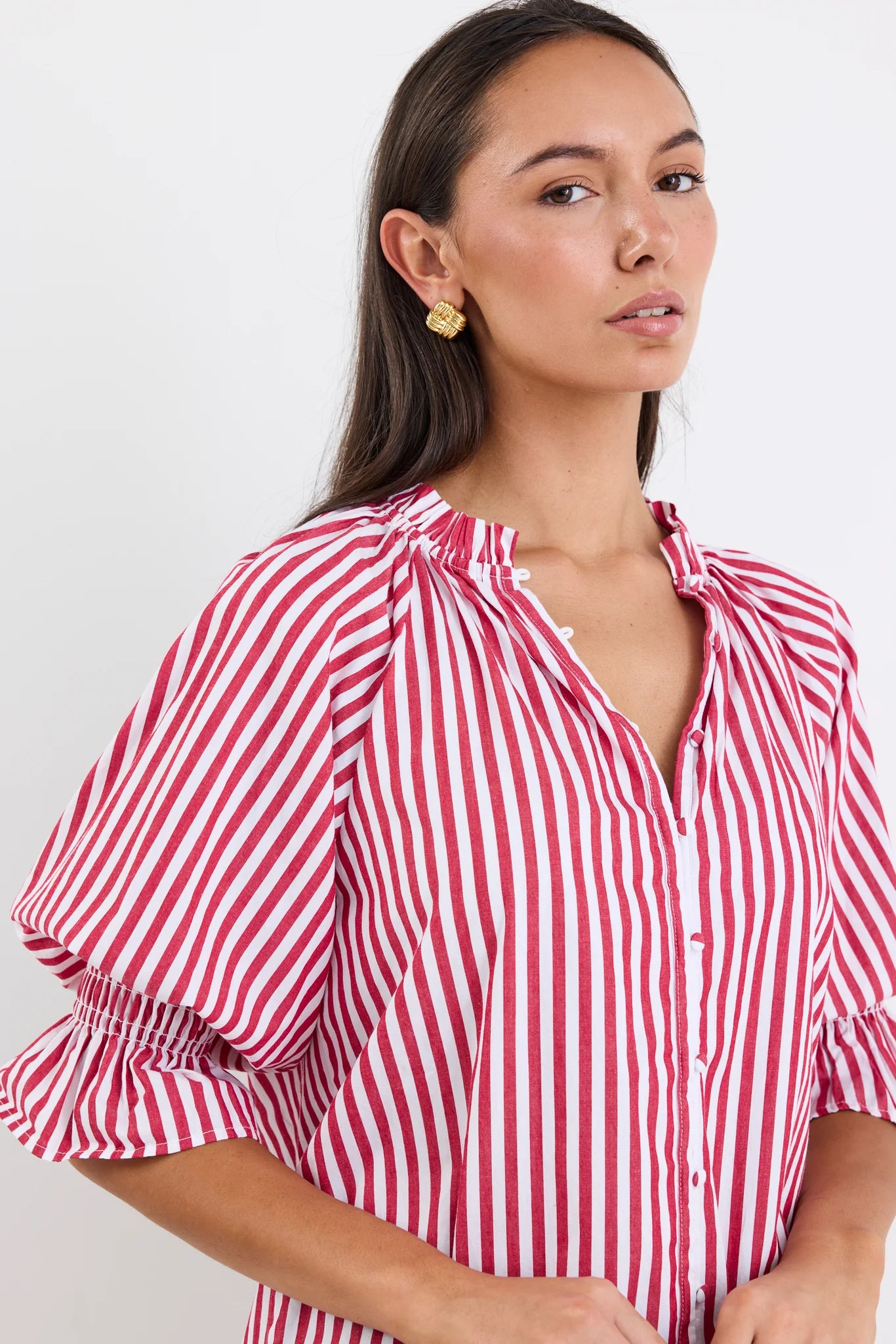 IVY + JACK NOETIC RED STRIPE SHORT SLEEVE BLOUSE - THE VOGUE STORE