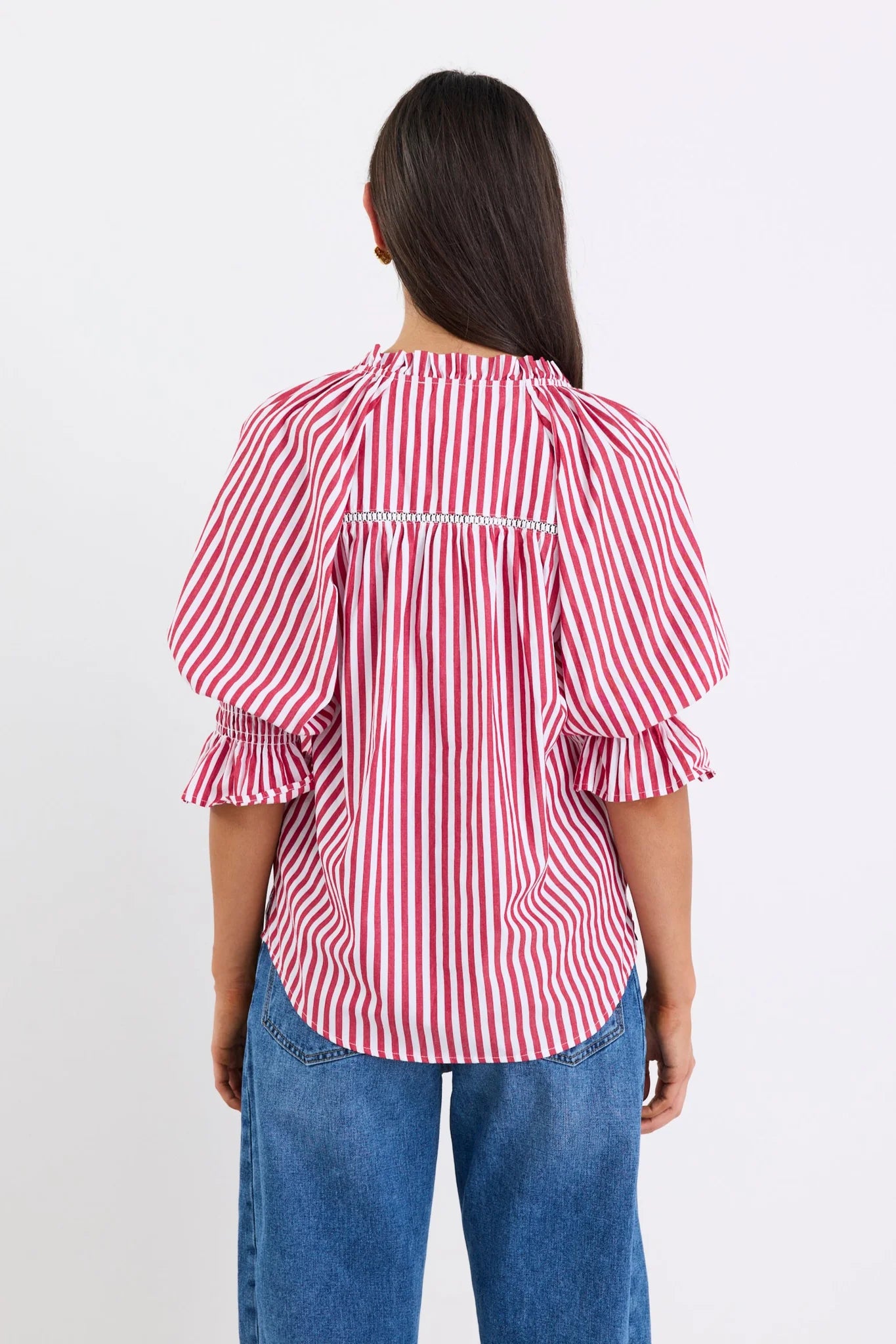 IVY + JACK NOETIC RED STRIPE SHORT SLEEVE BLOUSE - THE VOGUE STORE