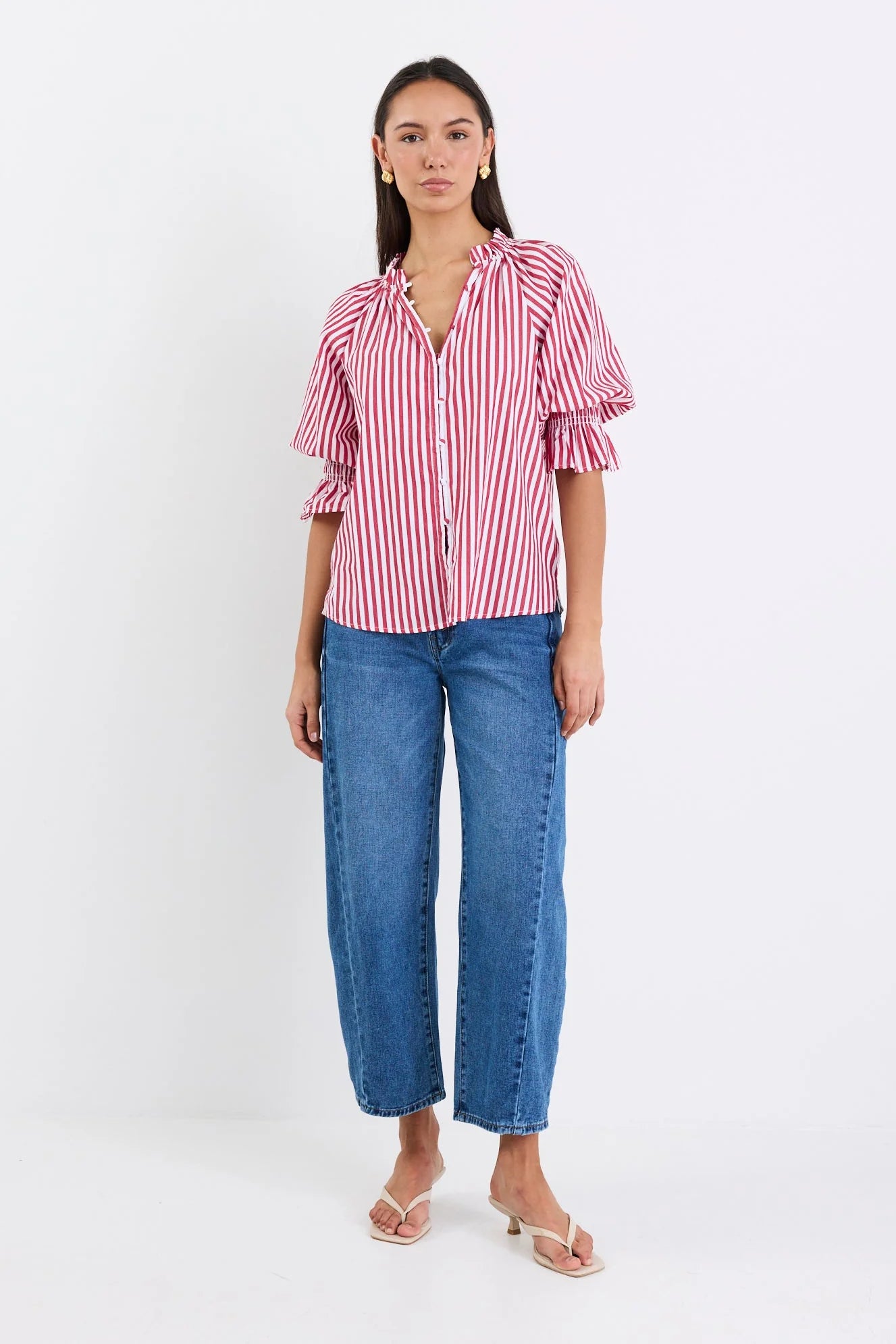IVY + JACK NOETIC RED STRIPE SHORT SLEEVE BLOUSE - THE VOGUE STORE