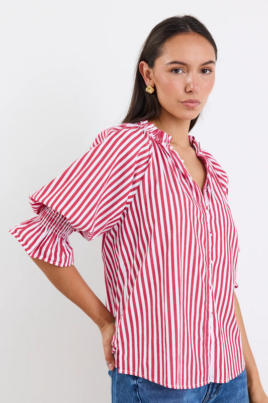 IVY + JACK NOETIC RED STRIPE SHORT SLEEVE BLOUSE - THE VOGUE STORE
