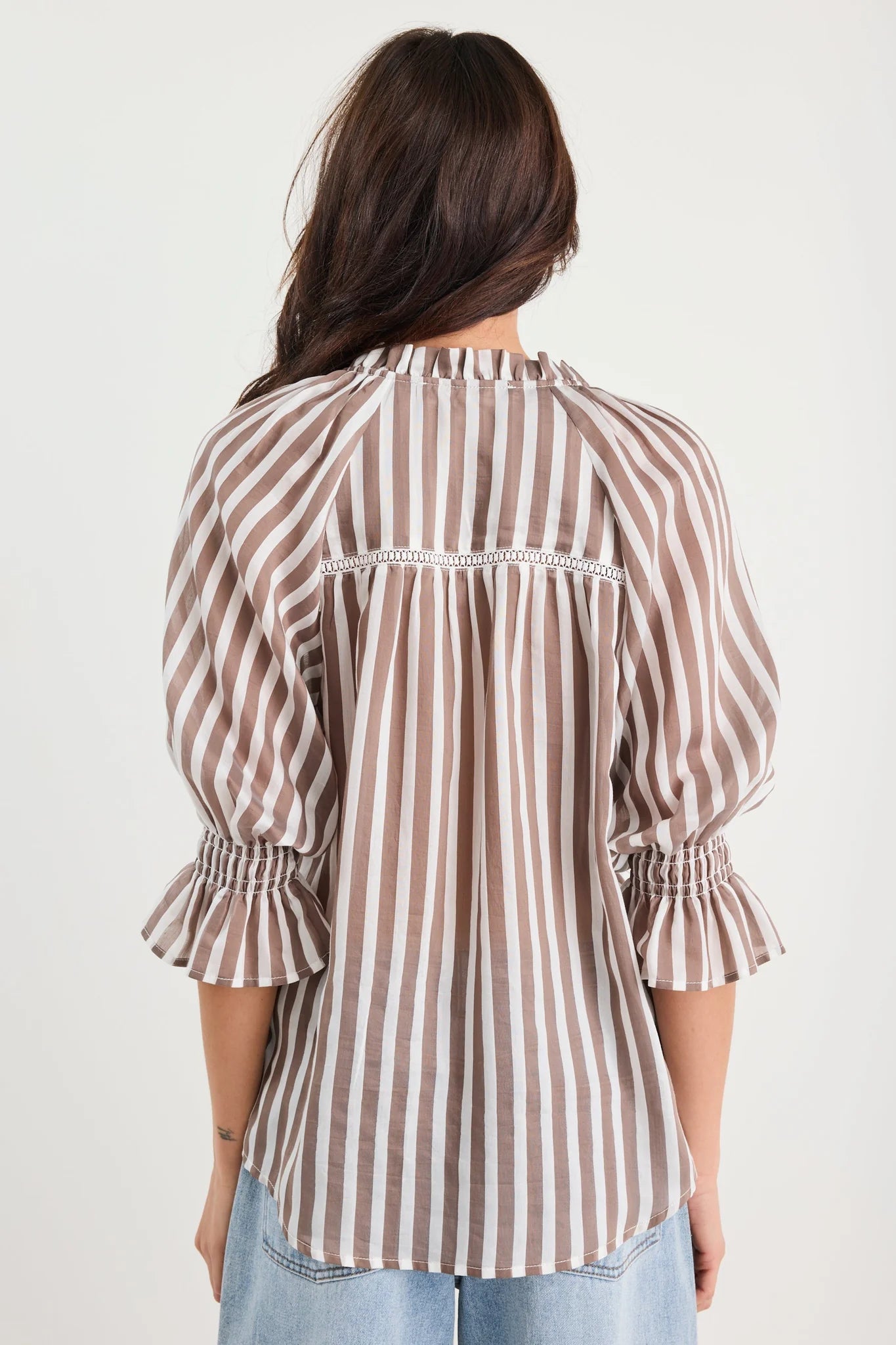 IVY + JACK NOETIC CHOCOLATE STRIPE SHORT SLEEVE BLOUSE - THE VOGUE STORE
