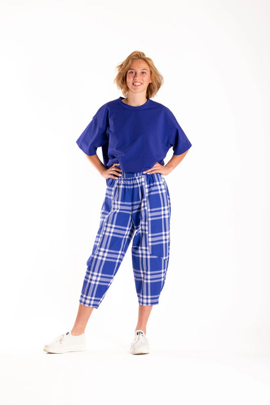DEEANNE HOBBS ADVOCATE PANTS - TARTAN BLUE - THE VOGUE STORE