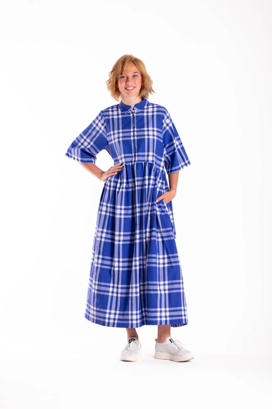 DEEANNE HOBBS BRYLEE DRESS - TARTAN BLUE - THE VOGUE STORE