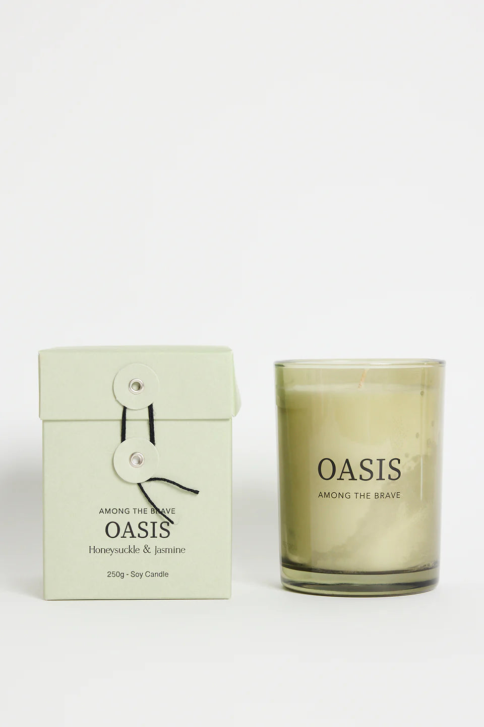 AMONG THE BRAVE OASIS HONEYSUCKLE JASMINE 250G SOY CANDLE GREEN - THE VOGUE STORE