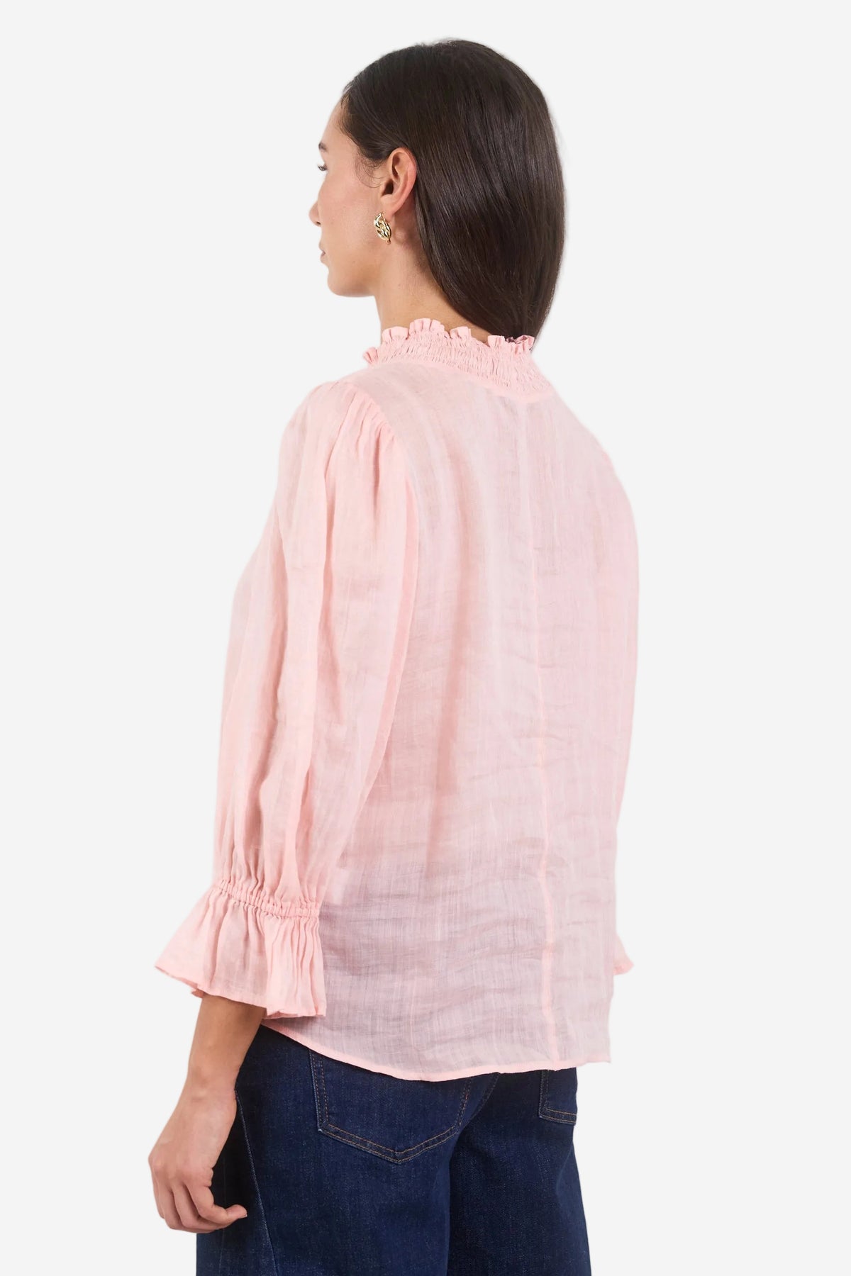 Among The Brave Occasion Pale Pink Shirred Neck SS Top - The Vogue Store