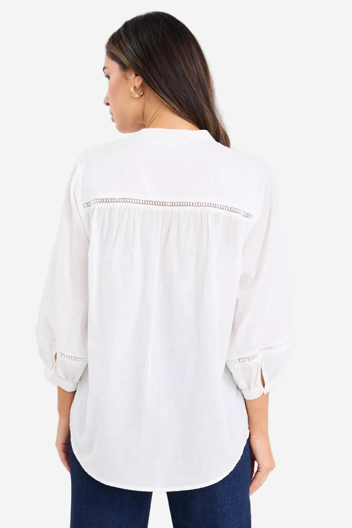 IVY + JACK ORNAMENTAL WHITE LACE INSERT PINTUCK SS SHIRT - THE VOGUE STORE