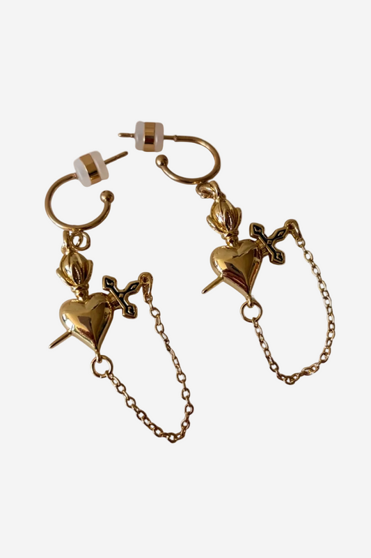 PENNY FOGGO GOLD SWORD AND CHAIN HALF HOOPS - THE VOGUE STORE