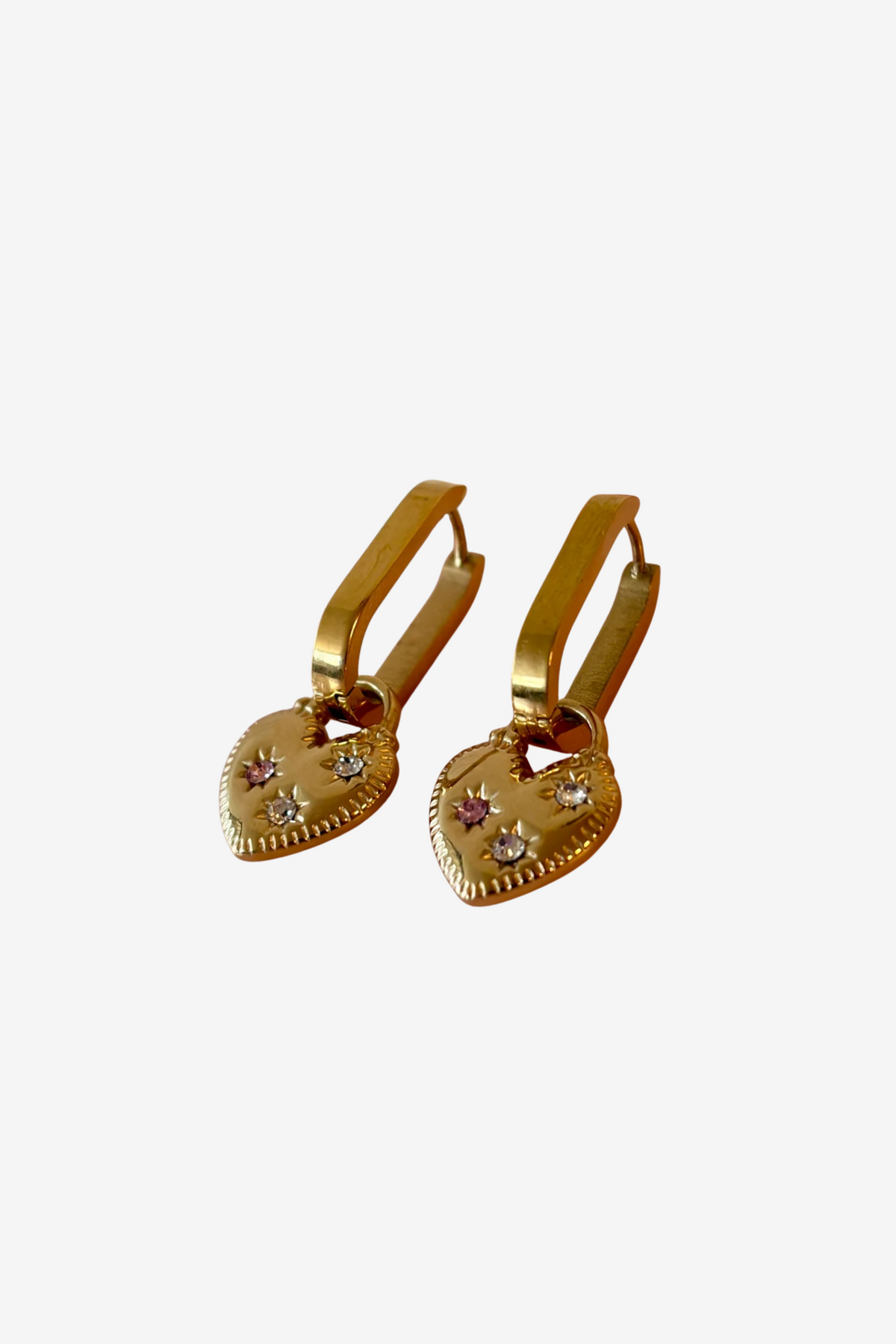 PENNY FOGGO OVAL HALF HOOPS WITH GOLD GEM HEARTS - THE VOGUE STORE