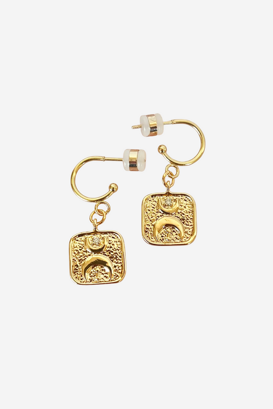 PENNY FOGGO SQUARE MOON HALF HOOPS - GOLD - THE VOGUE STORE
