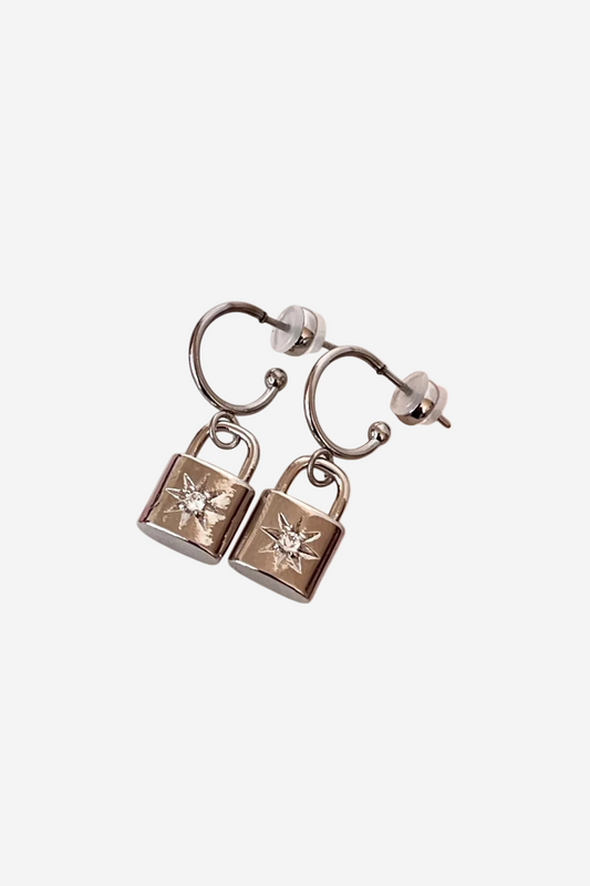 PENNY FOGGO STAR LOCK SILVER HALF HOOPS - THE VOGUE STORE