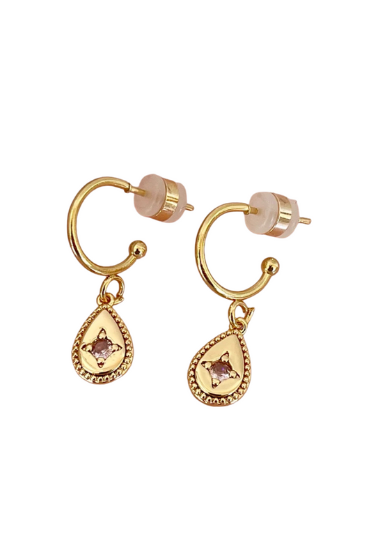 PENNY FOGGO SWEET PINK GLASS TEARDROP HALF HOOPS - THE VOGUE STORE