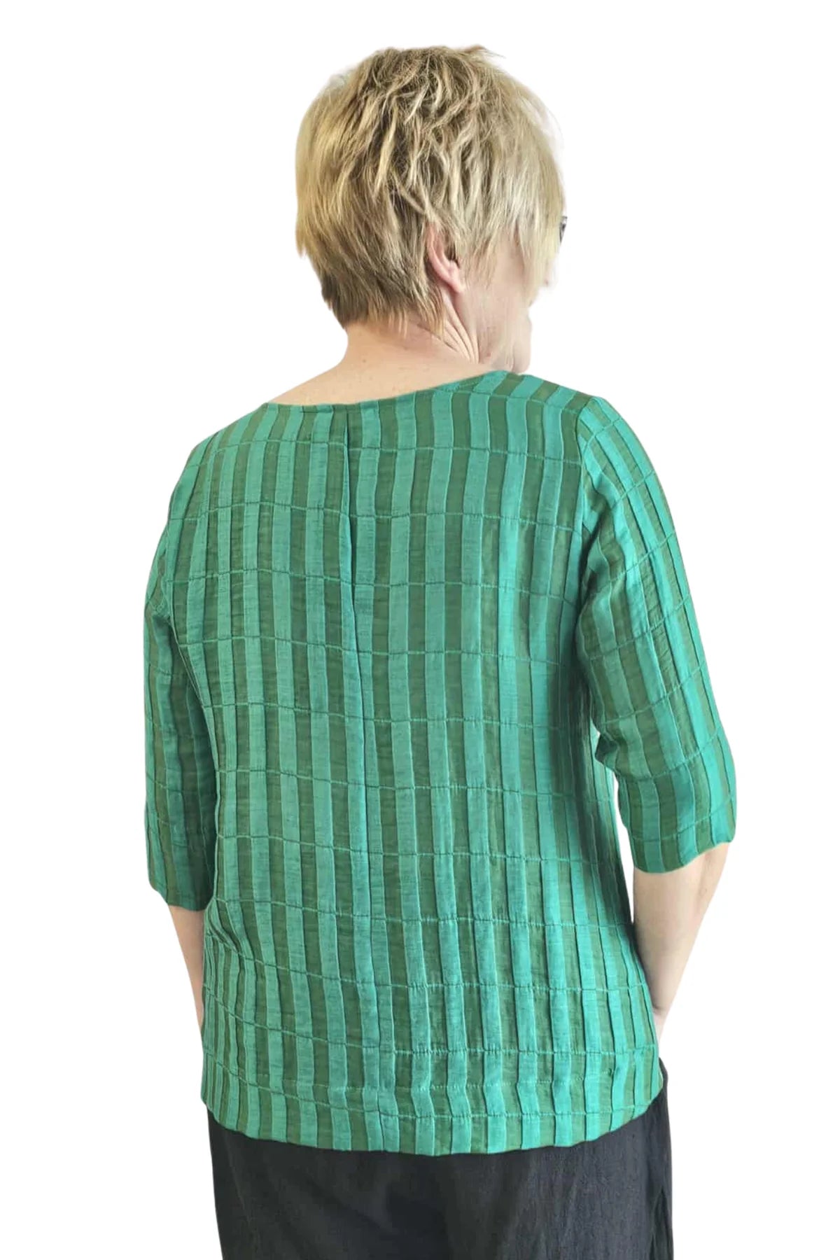 DEEANNE HOBBS LATTICE TOP - GREEN RECTANGLES - THE VOGUE STORE
