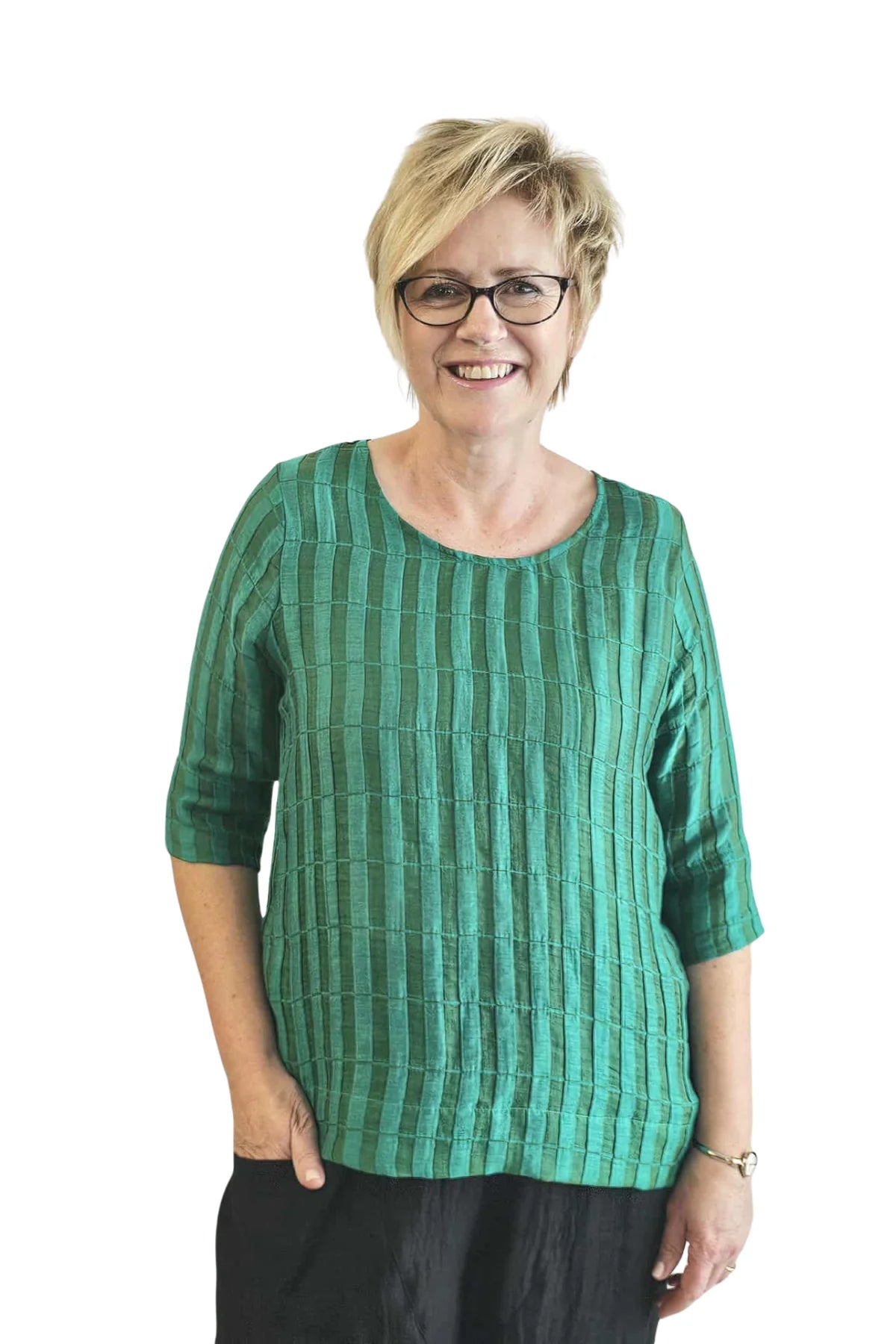 DEEANNE HOBBS LATTICE TOP - GREEN RECTANGLES - THE VOGUE STORE