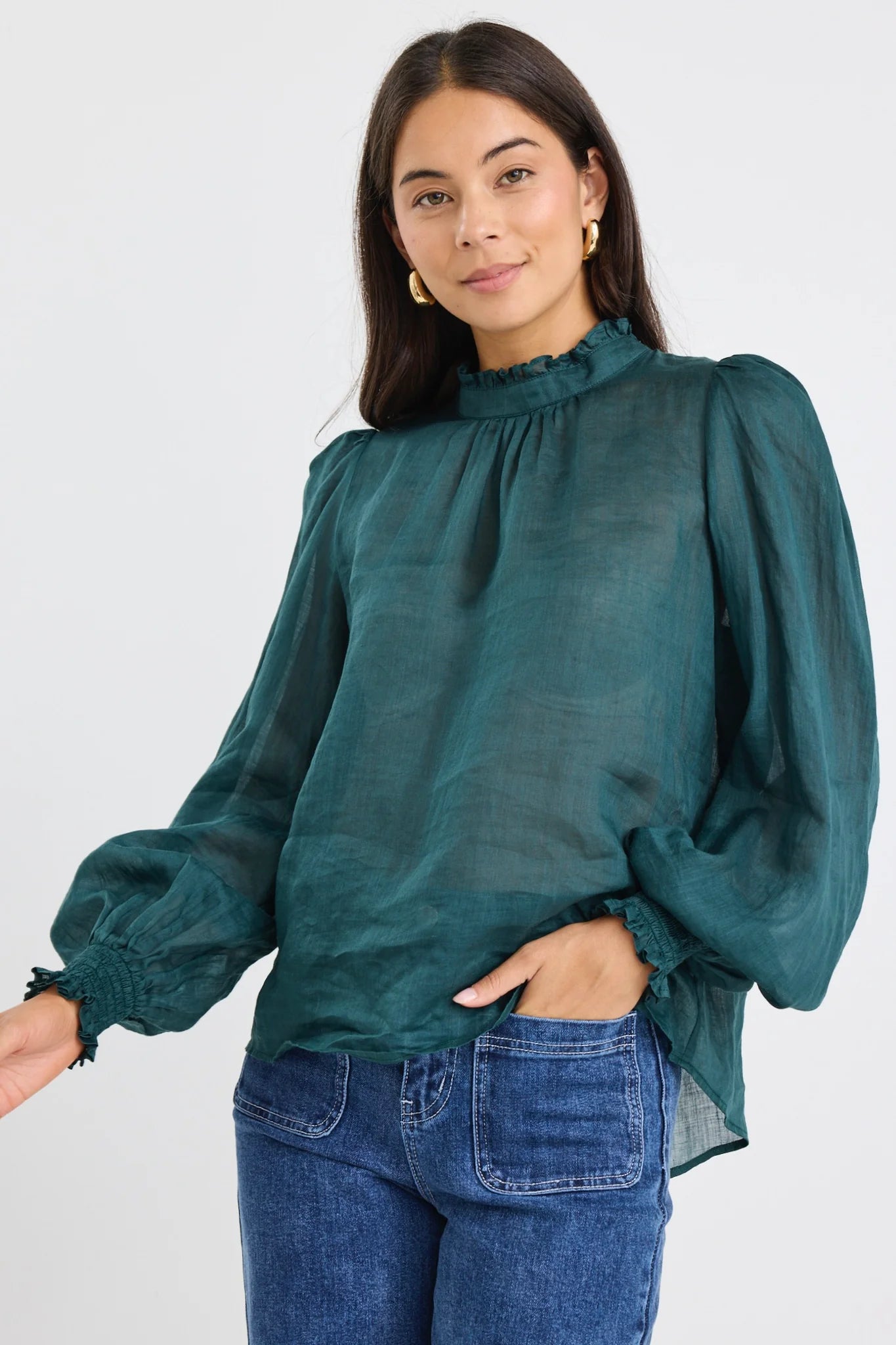 BY ROSA POET FOREST LONG SLEEVE HIGH NECK TOP - FOREST - THE VOGUE STORE