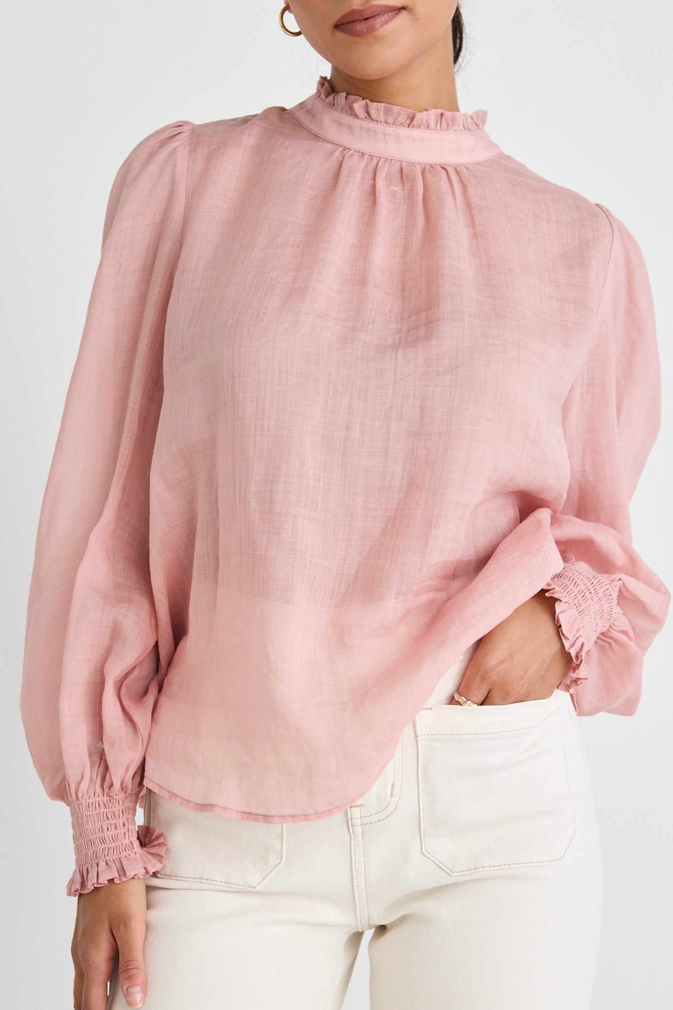BY ROSA POET BLUSH SEMI SHEER HIGH NECK RELAXED TOP - BLUSH - THE VOGUE STORE