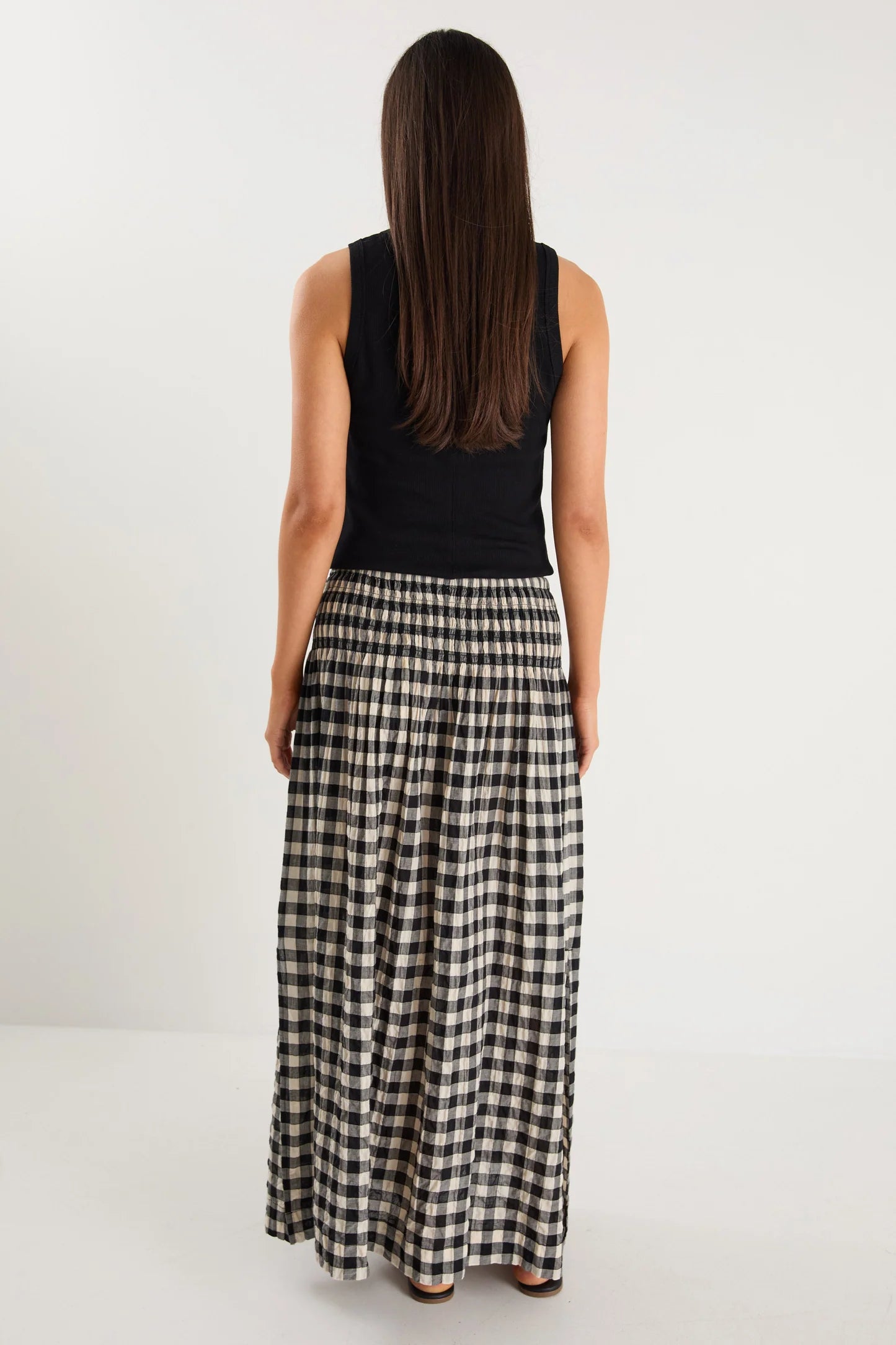 IVY + JACK CHEERFUL BLACK GINGHAM COTTON SHIRRED WAIST MAXI SKIRT - THE VOGUE STORE