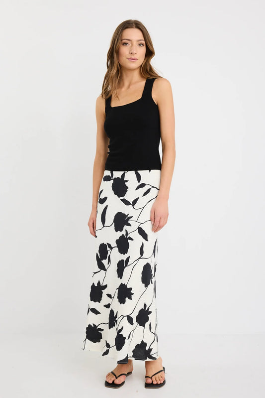 STORIES BE TOLD PRODIGY IVORY FLORAL BIAS CUT MIDI SKIRT - THE VOGUE STORE