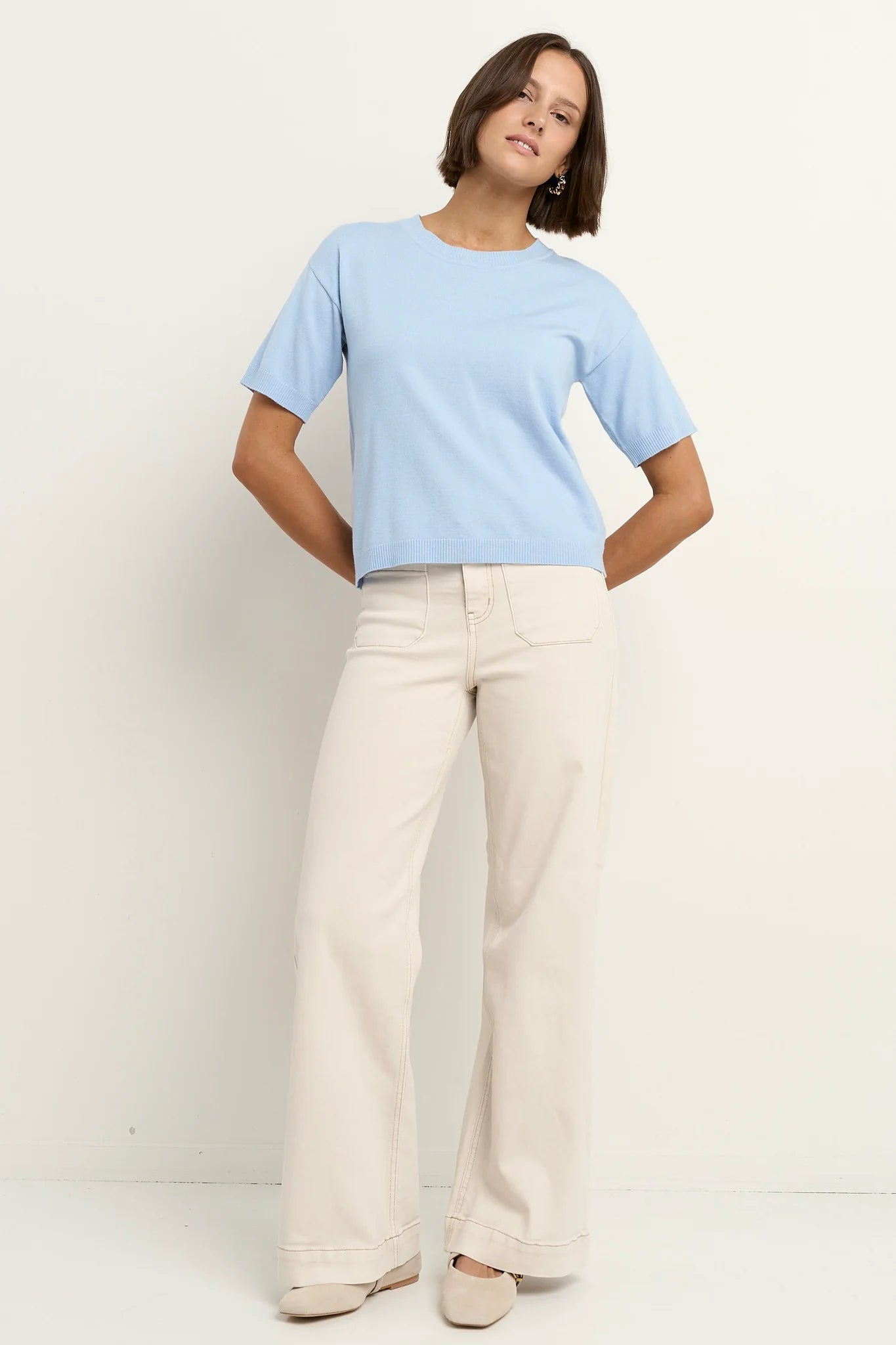AMONG THE BRAVE PRECISE SKY BLUE SS KNITTED TEE - THE VOGUE STORE