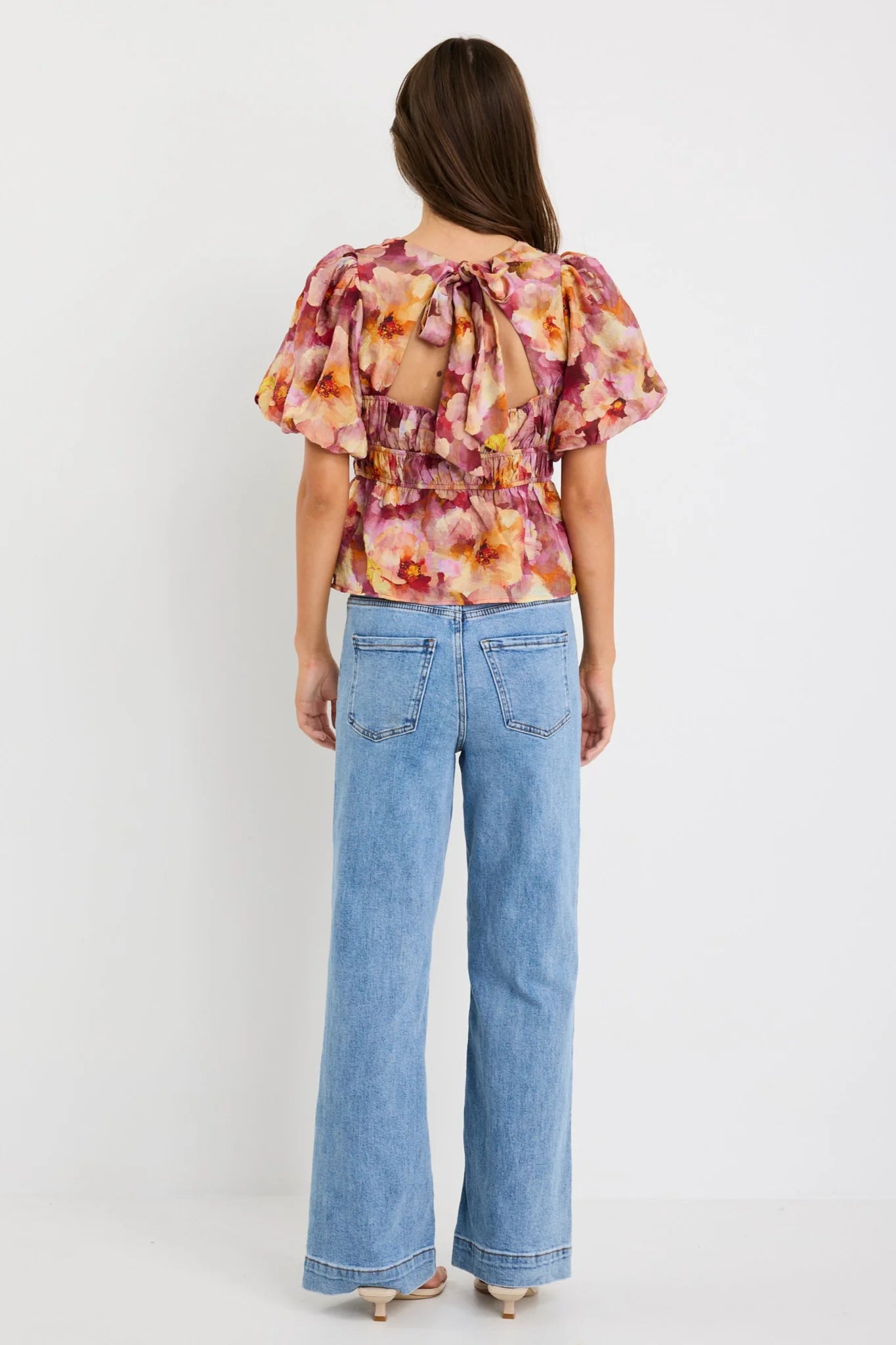 GEORGIA MAE PROVOKE PINK MULTI FLORAL BUBBLE SLEEVE TOP - THE VOGUE STORE