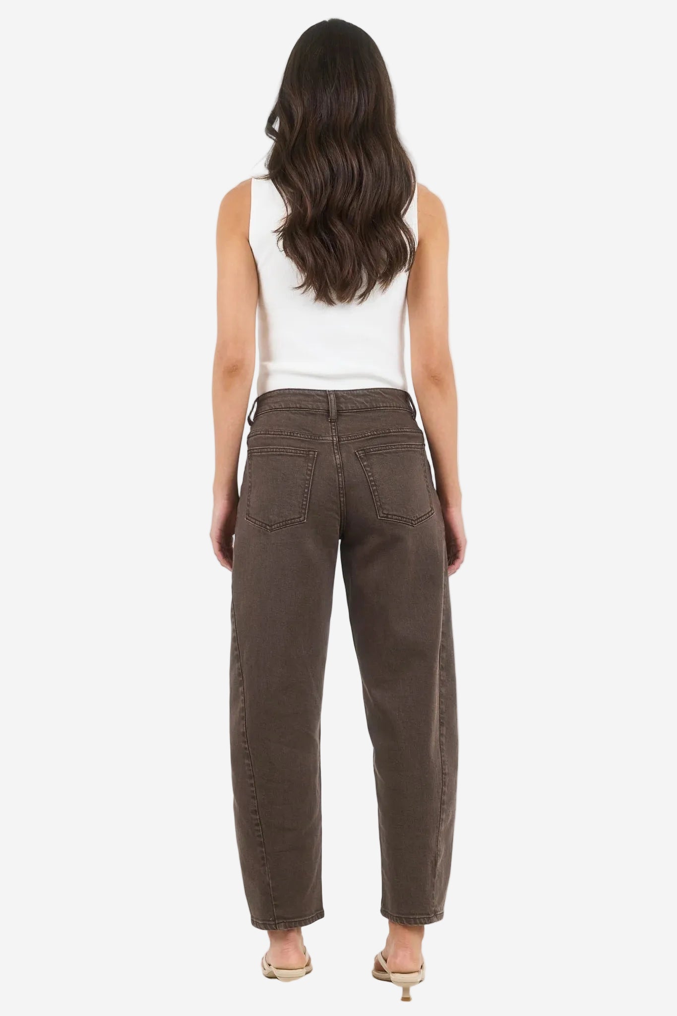 STORIES BE TOLD IDOLISE MOCHA BROWN STRETCH BARREL JEANS - THE VOGUE STORE