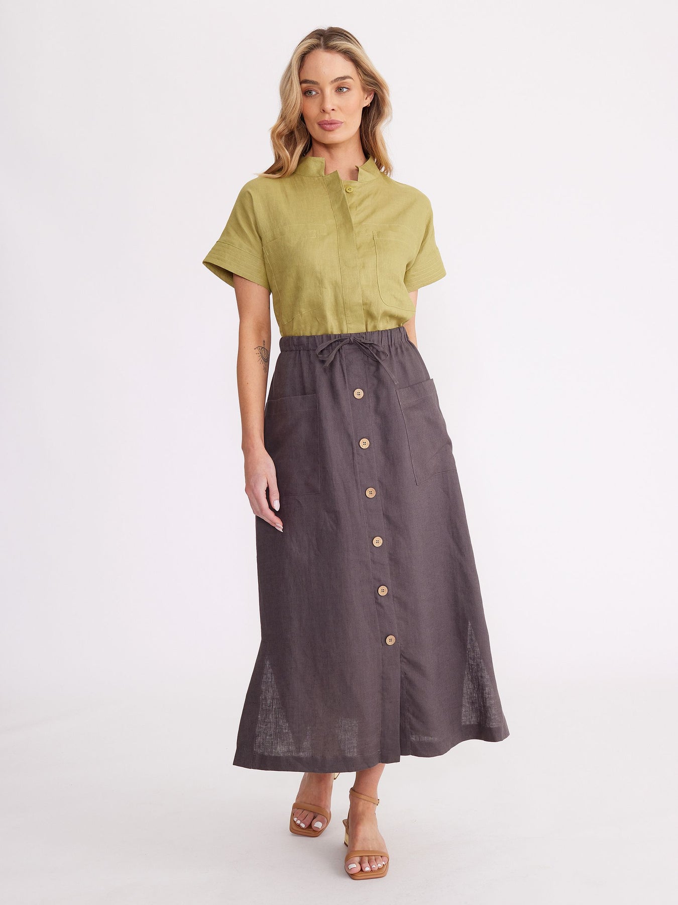 YARRA TRAIL GATHERED SKIRT - CHARCOAL - THE VOGUE STORE