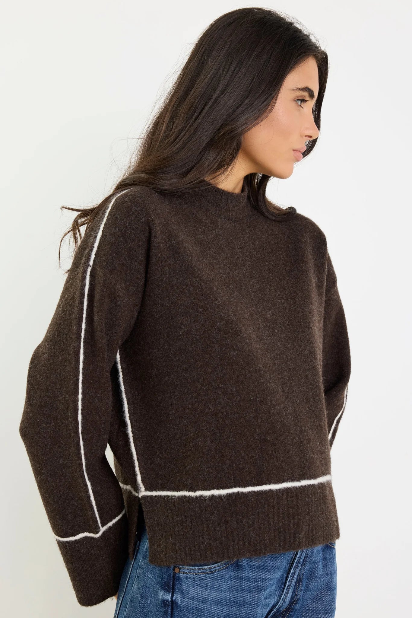 STORIES BE TOLD QUEST CHOCOLATE CONTRAST DETAIL JUMPER - THE VOGUE STORE