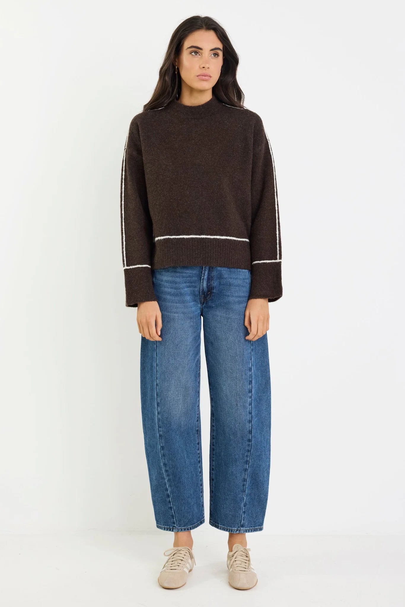 STORIES BE TOLD QUEST CHOCOLATE CONTRAST DETAIL JUMPER - THE VOGUE STORE