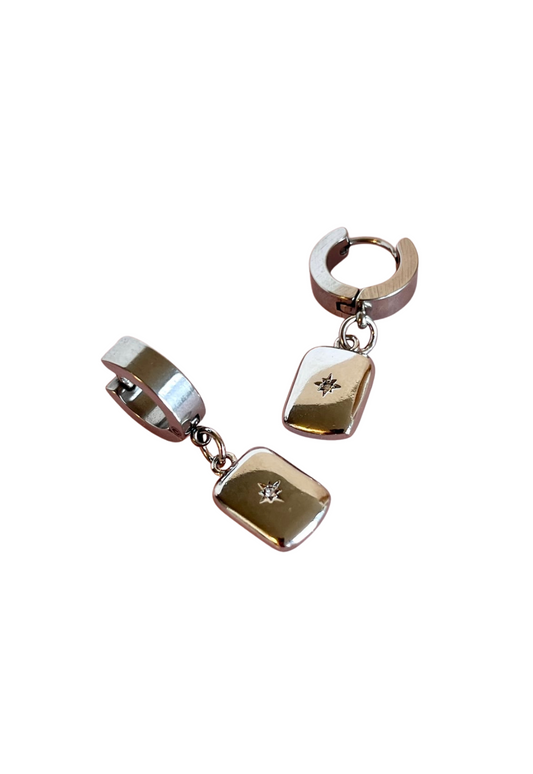PENNY FOGGO RECTANGLE STAR SILVER HUGGIES - THE VOGUE STORE