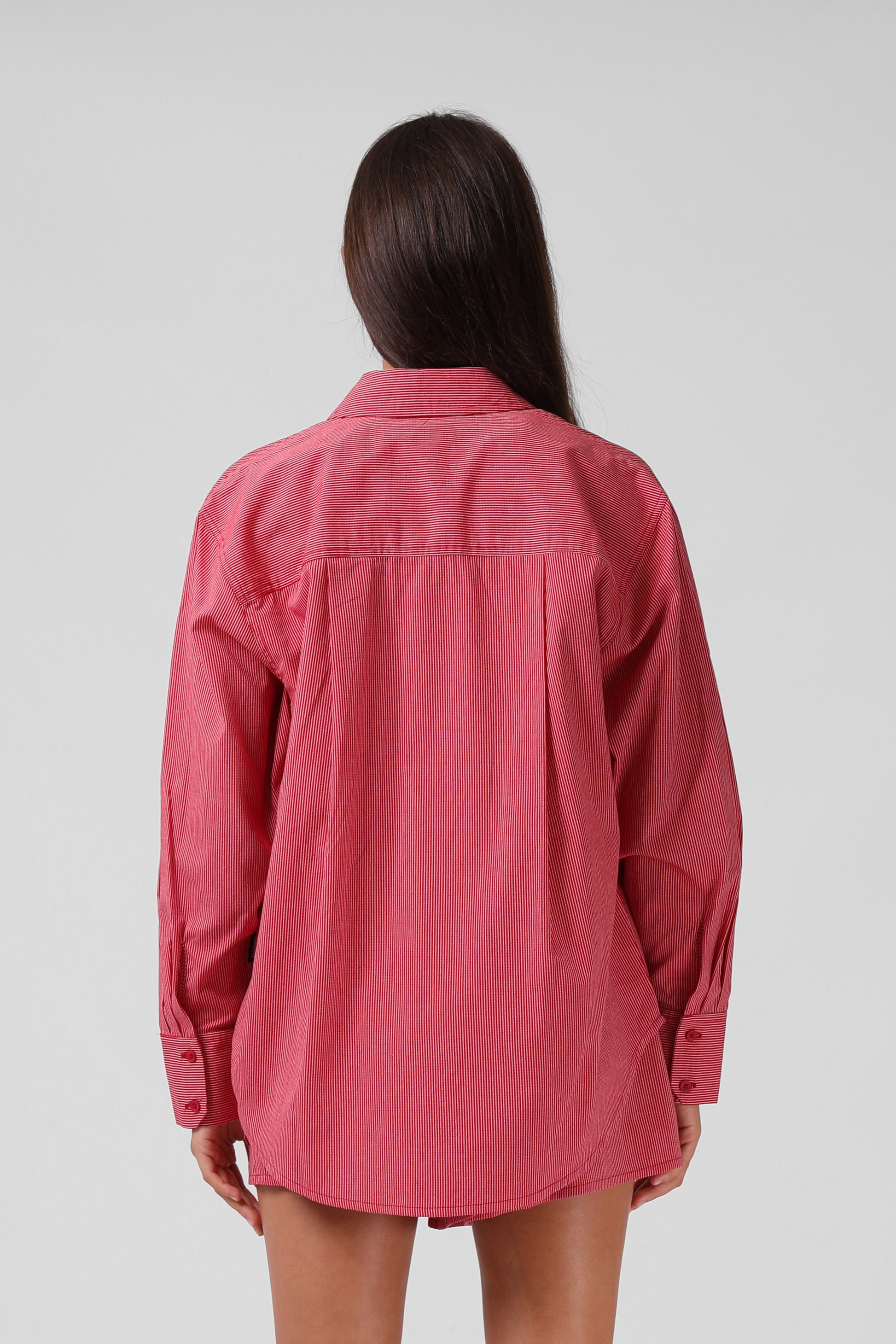 RPM OVERSIZE SHIRT - RED PINSTRIPE - THE VOGUE STORE