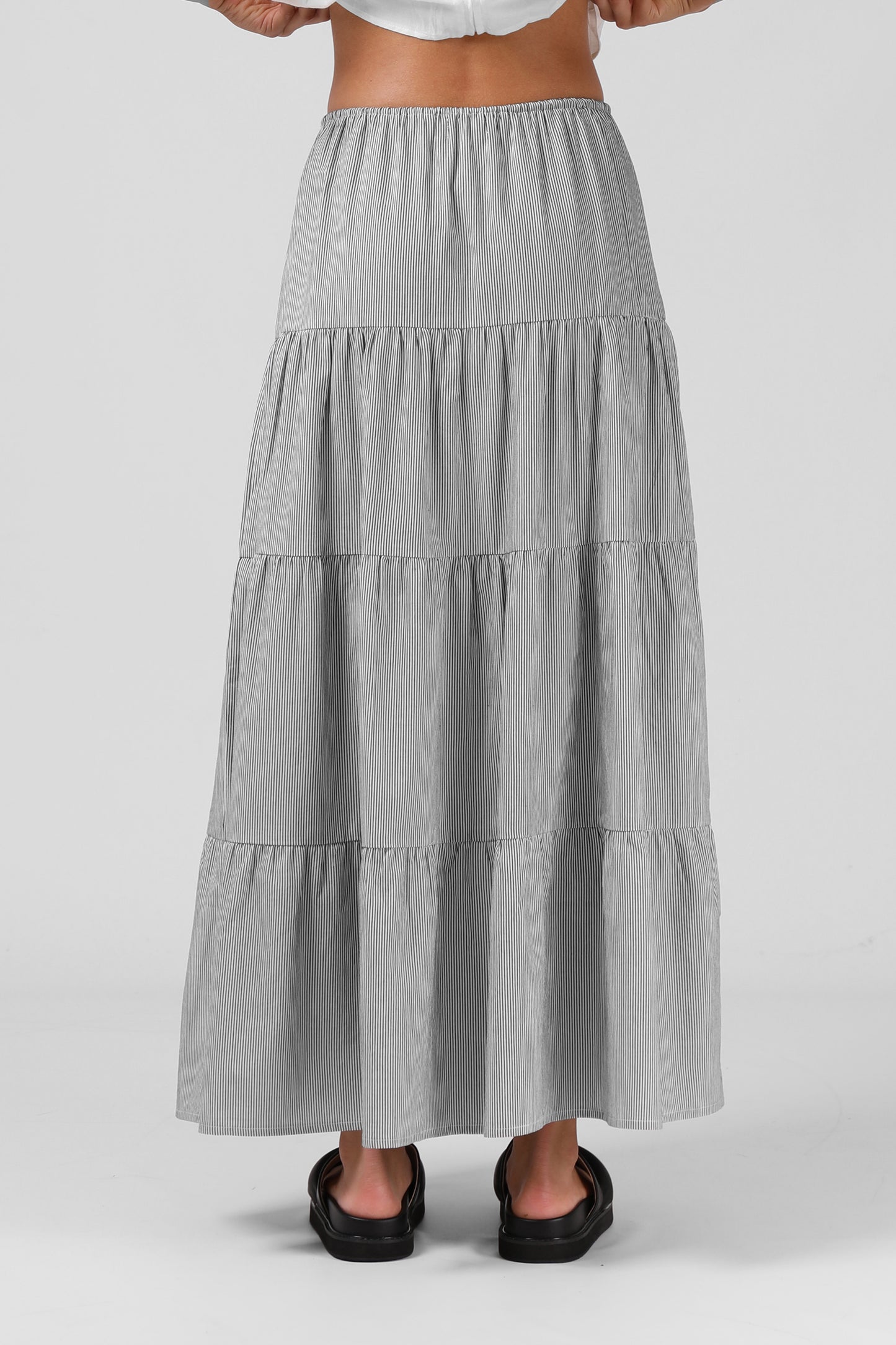 RPM RUBY MAXI SKIRT - B/W PINSTRIPE - THE VOGUE STORE