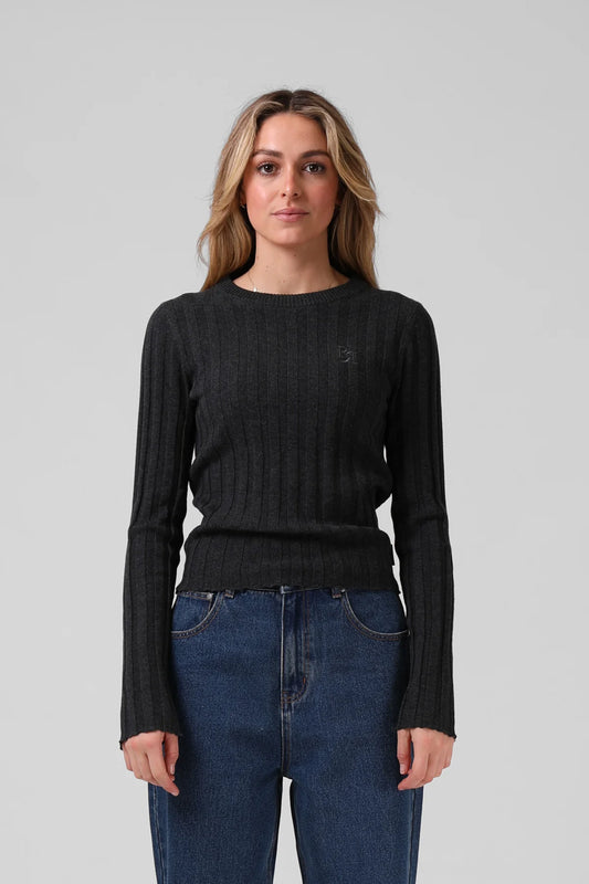 RPM KNITTED L/S - BLACK MARL - THE VOGUE STORE