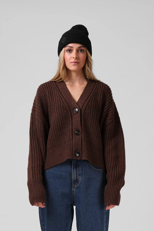 RPM CHUNKY CARDIGAN - CHOCOLATE - THE VOGUE STORE