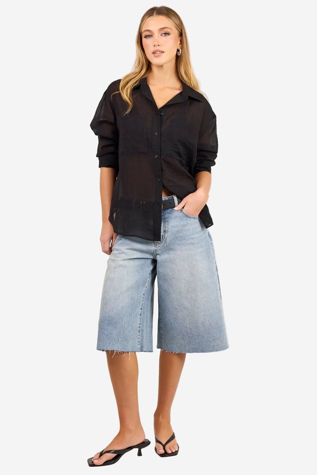 STORIES BE TOLD REFLEX BLACK SEMI SHEER OVERSIZED SHIRT - THE VOGUE STORE