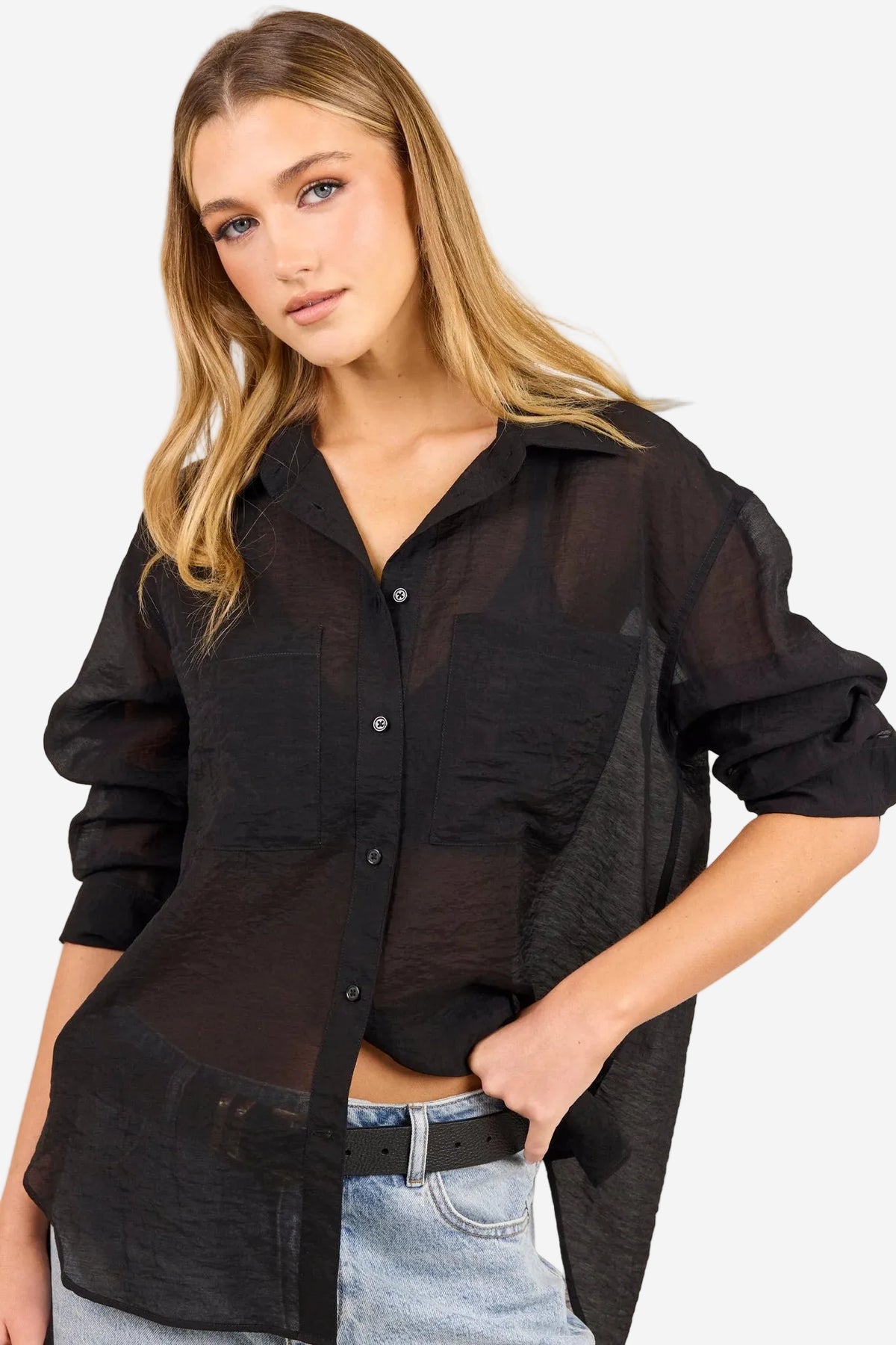 STORIES BE TOLD REFLEX BLACK SEMI SHEER OVERSIZED SHIRT - THE VOGUE STORE