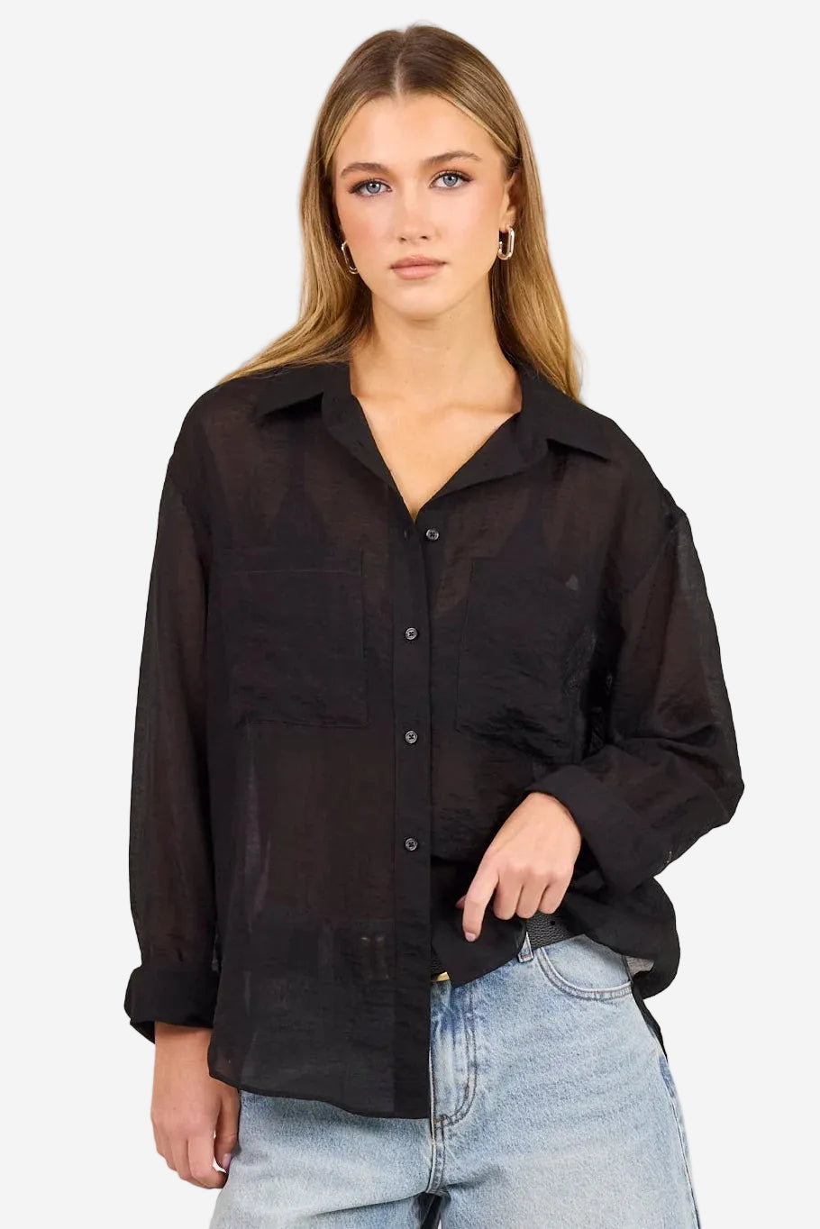 STORIES BE TOLD REFLEX BLACK SEMI SHEER OVERSIZED SHIRT - THE VOGUE STORE