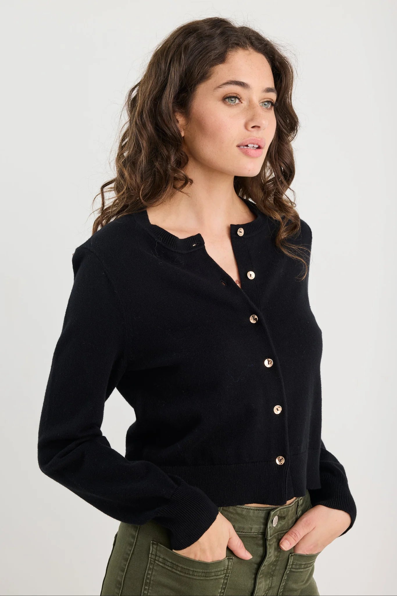 AMONG THE BRAVE REPLICA BLACK COTTON CASHMERE CREWNECK CARDIGAN - THE VOGUE STORE