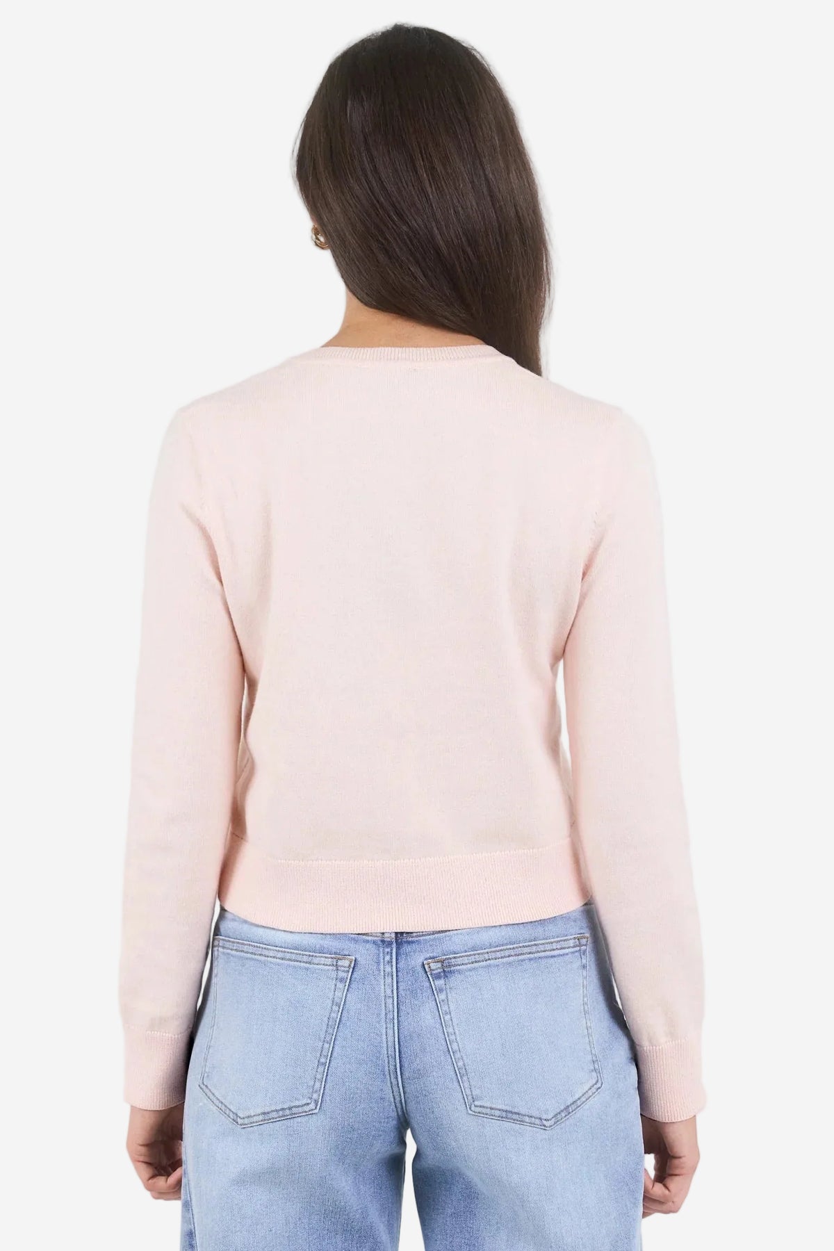 AMONG THE BRAVE REPLICA BLUSH COTTON CASHMERE CREWNECK CARDIGAN - THE VOGUE STORE