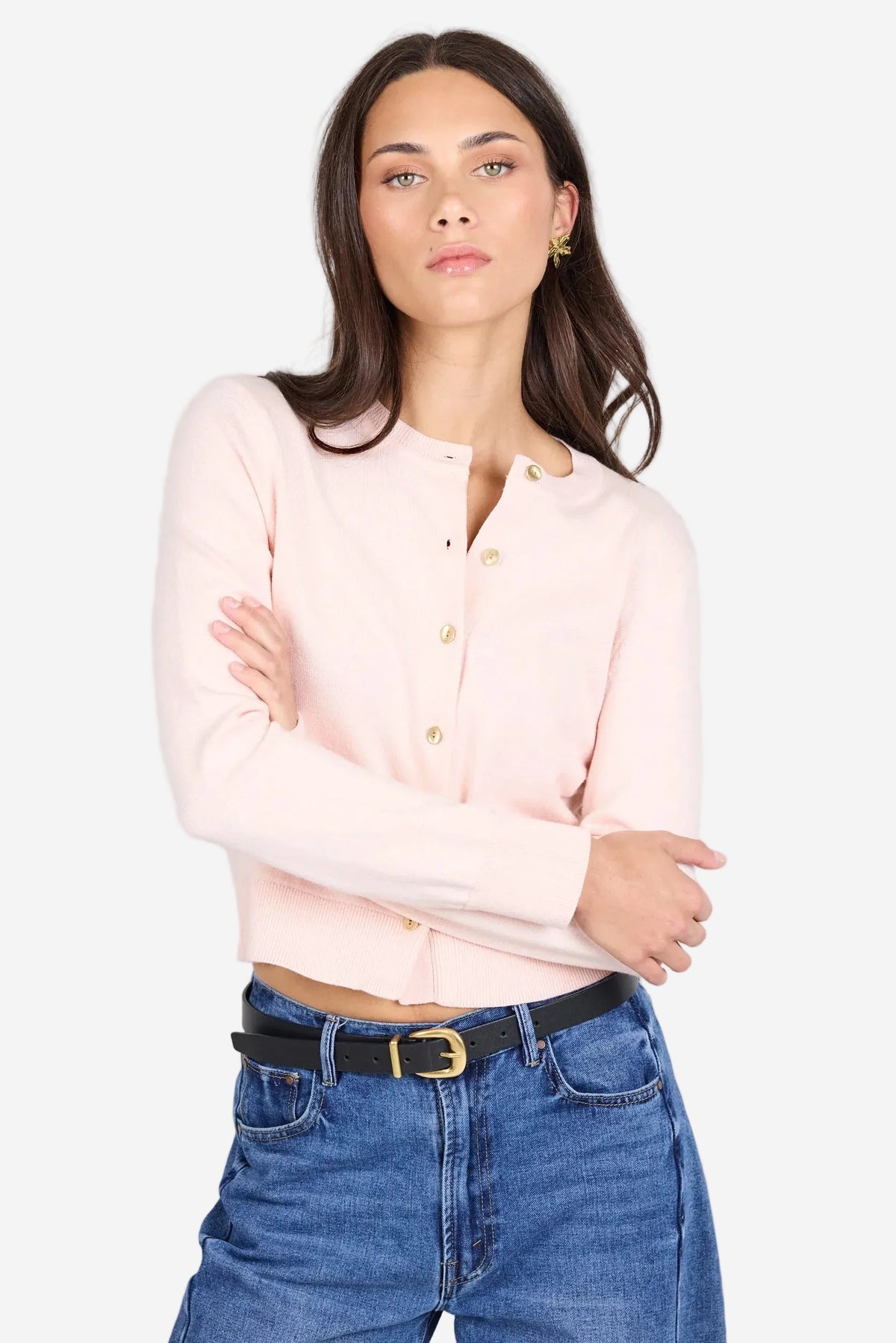 AMONG THE BRAVE REPLICA BLUSH COTTON CASHMERE CREWNECK CARDIGAN - THE VOGUE STORE