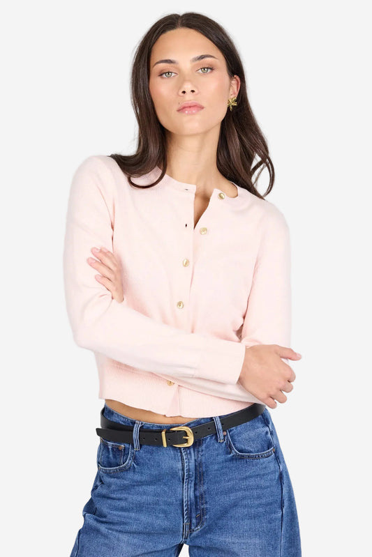 AMONG THE BRAVE REPLICA BLUSH COTTON CASHMERE CREWNECK CARDIGAN - THE VOGUE STORE