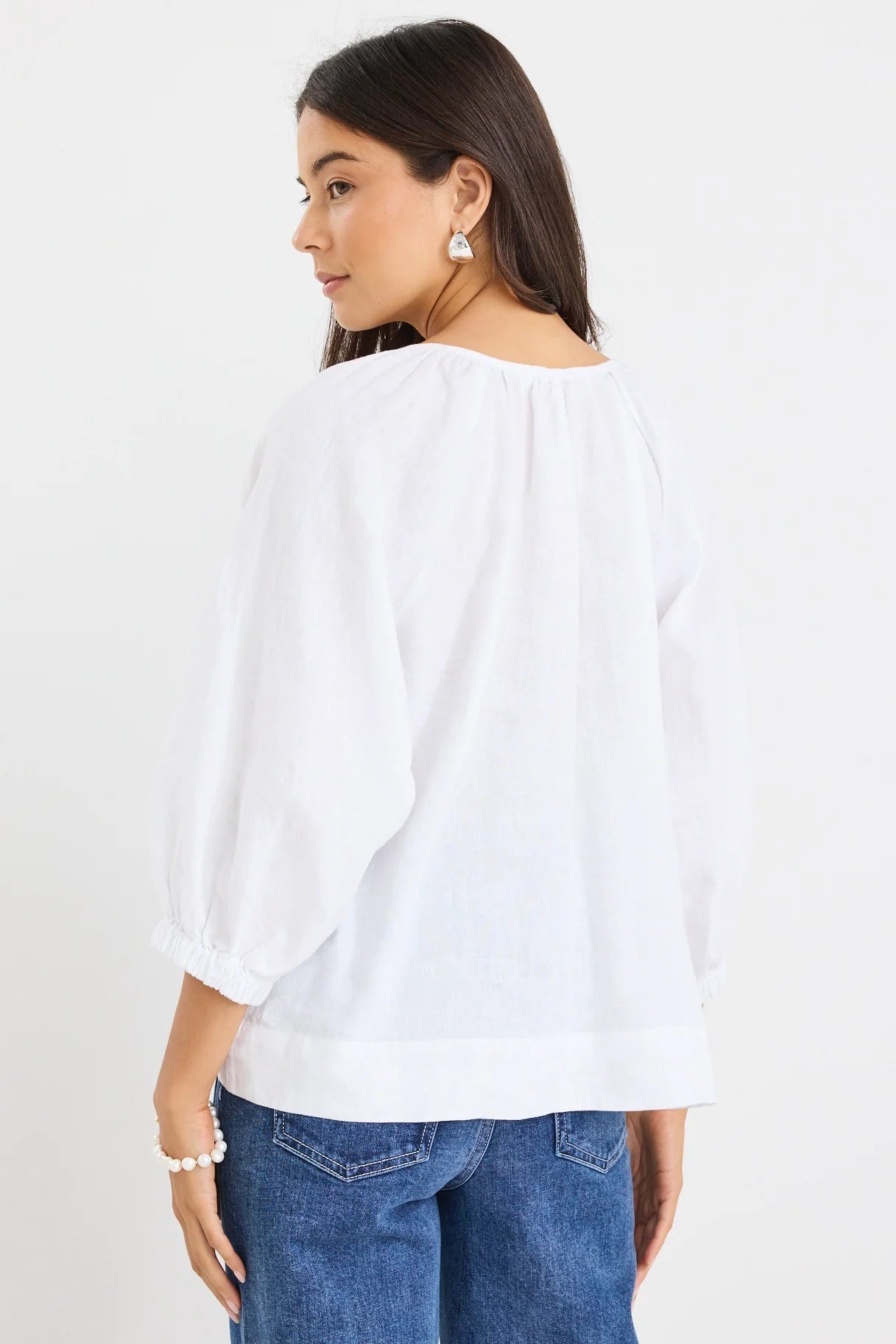 RE:UNION REVOLUTIONARY WHITE LINEN RELAXED LS TOP - THE VOGUE STORE