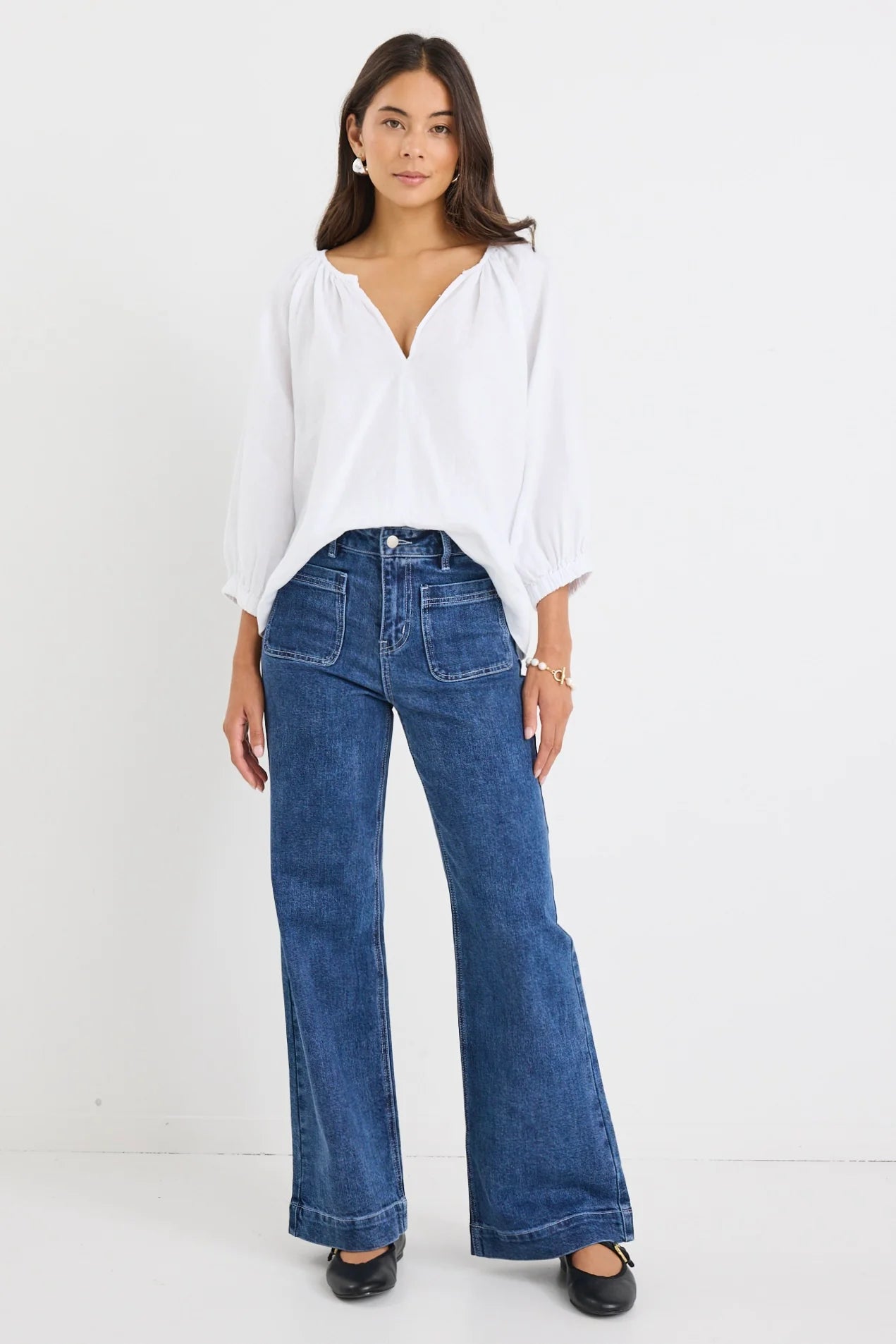 RE:UNION REVOLUTIONARY WHITE LINEN RELAXED LS TOP - THE VOGUE STORE