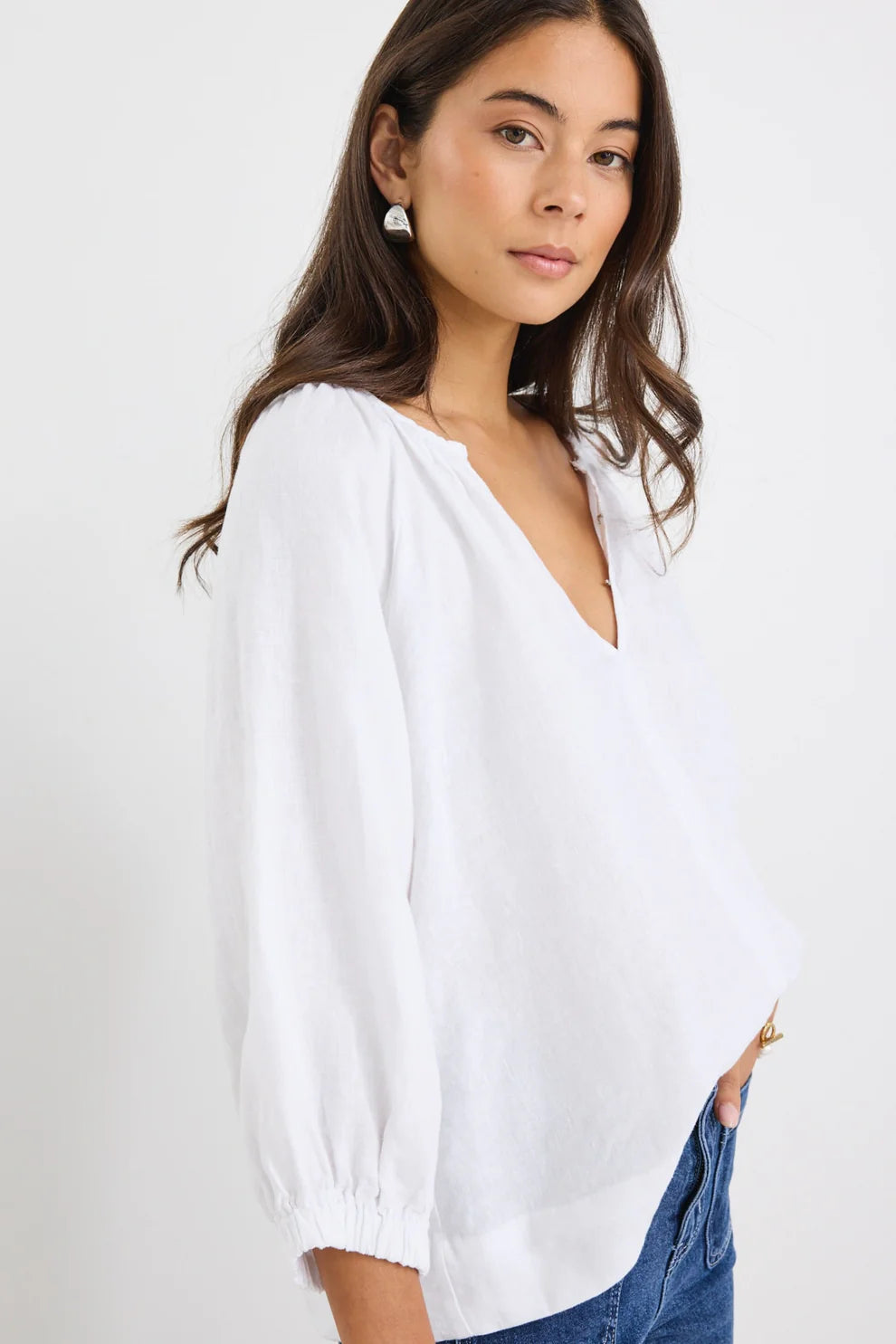 RE:UNION REVOLUTIONARY WHITE LINEN RELAXED LS TOP - THE VOGUE STORE
