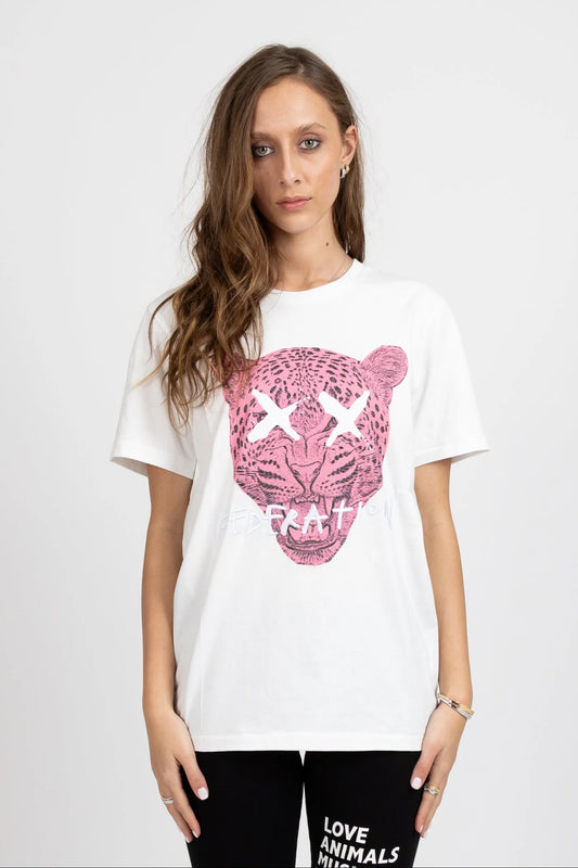 FEDERATION RUSH TEE LEOPARD - WHITE - THE VOGUE STORE