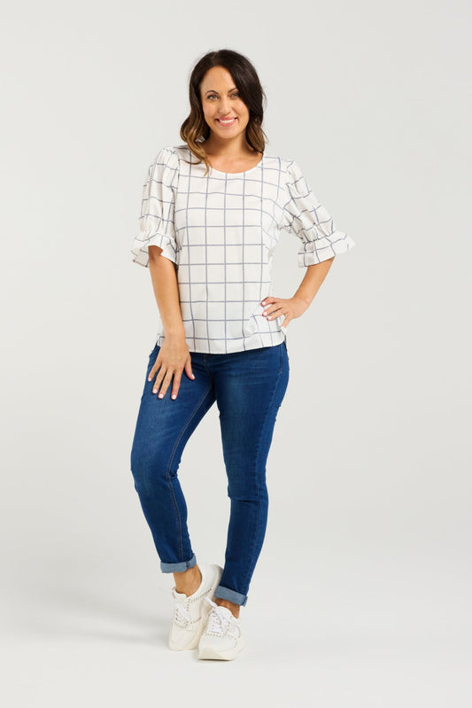 SEDUCE SADIE TOP - WHITE GRID - THE VOGUE STORE