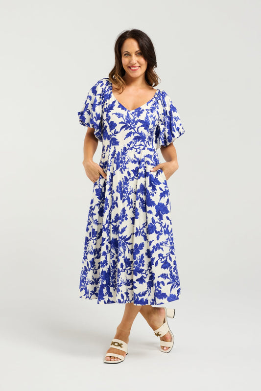 SEDUCE GABRIELLE DRESS - COBALT BLOSSOM - THE VOGUE STORE