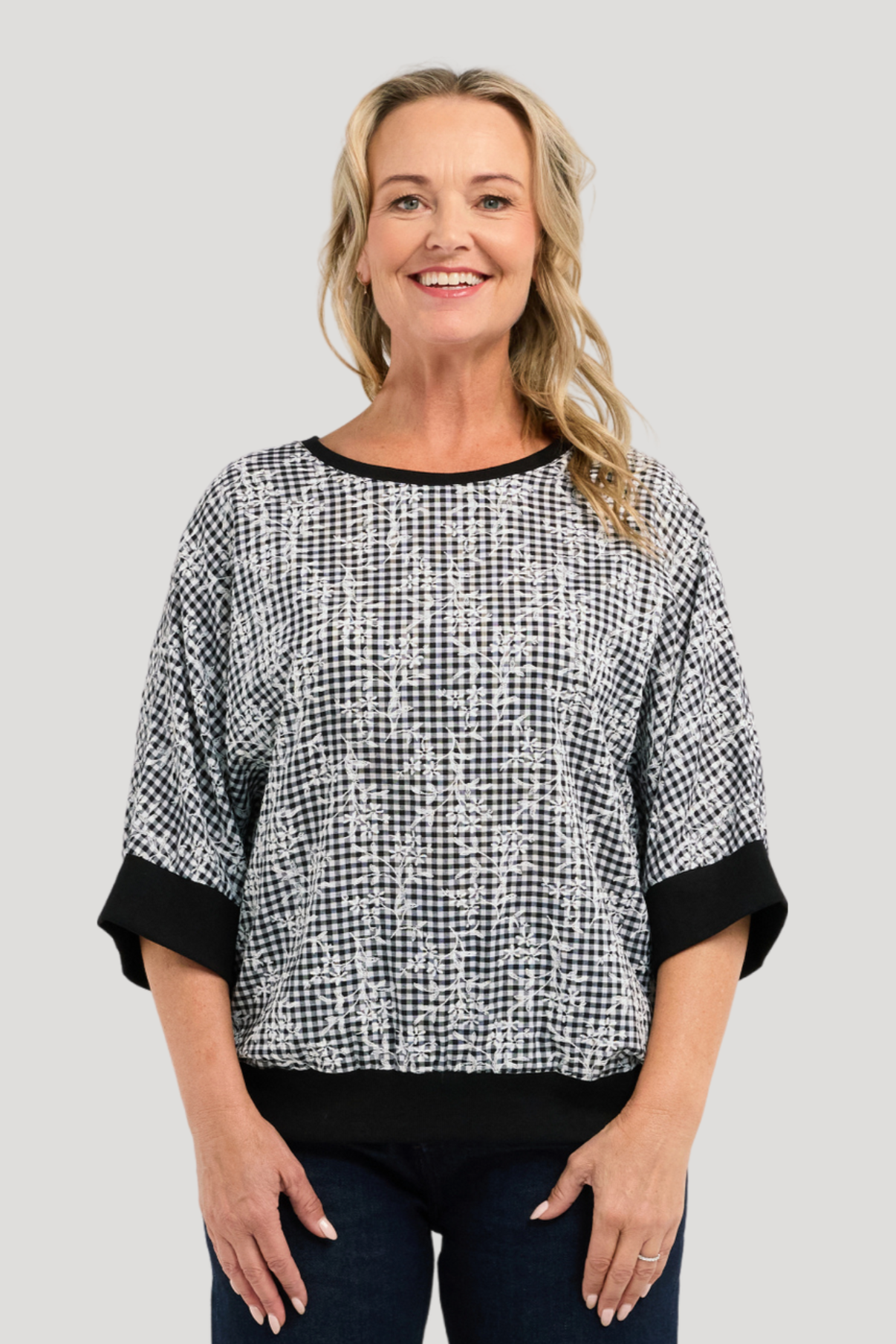 SEDUCE FLORENCE TOP - FLORAL CHECK - THE VOGUE STORE