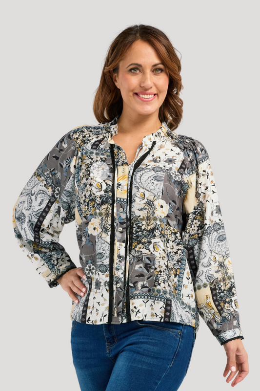 SEDUCE GOLDIE BLOUSE - GREY MEDLEY - THE VOGUE STORE
