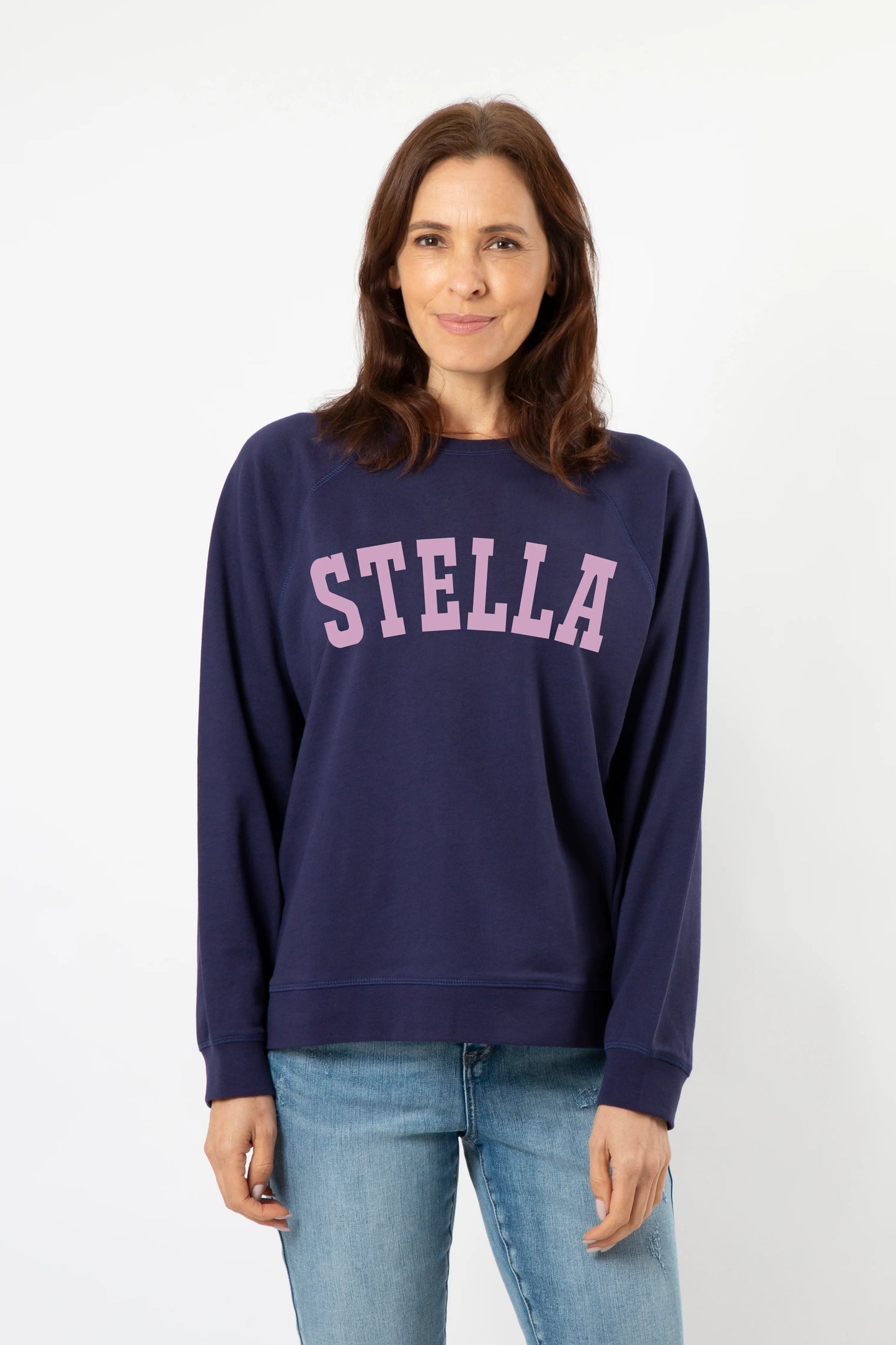 STELLA + GEMMA EVERYDAY SWEATER NAVY WITH BUBBLEGUM LOGO - THE VOGUE STORE